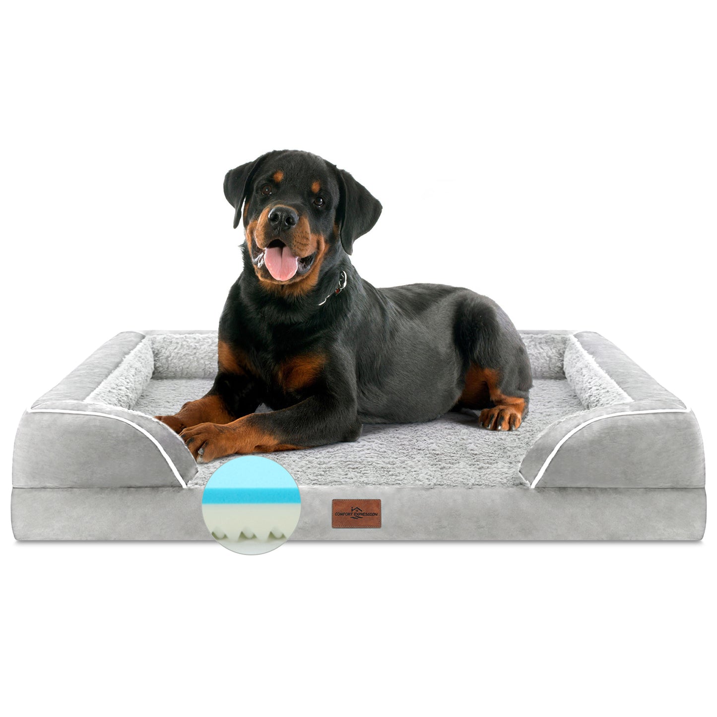 Comfort Expression Waterproof Orthopedic Foam Dog Beds for Extra Large Dogs Durable Dog Sofa Pet Bed Washable Removable Cover with Zipper and Bolster