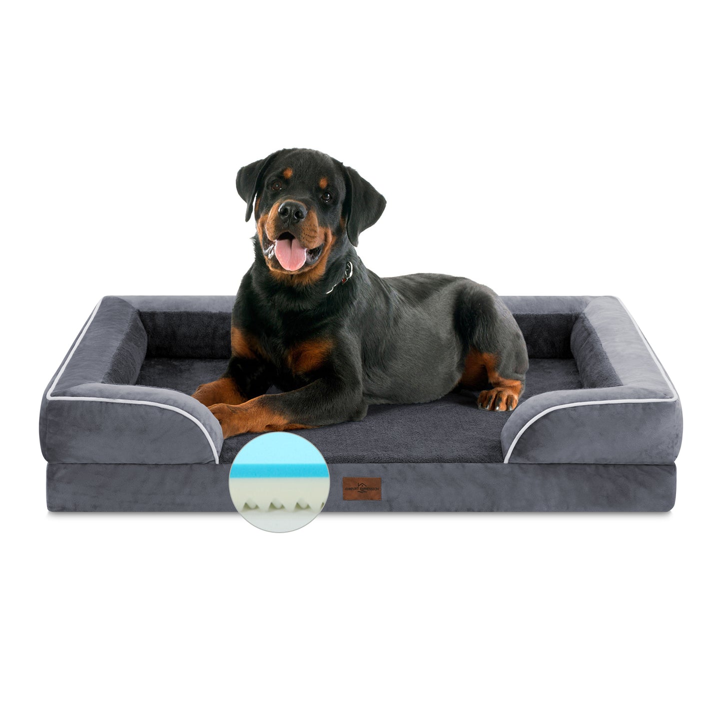 Comfort Expression Waterproof Orthopedic Foam Dog Beds for Extra Large Dogs Durable Dog Sofa Pet Bed Washable Removable Cover with Zipper and Bolster