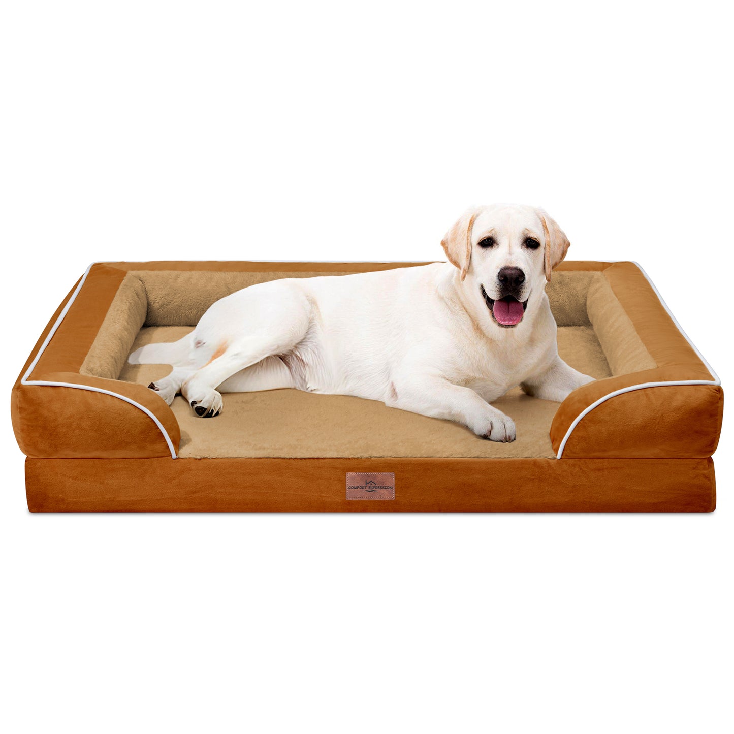 Comfort Expression Waterproof Orthopedic Foam Dog Beds for Extra Large Dogs Durable Dog Sofa Pet Bed Washable Removable Cover with Zipper and Bolster