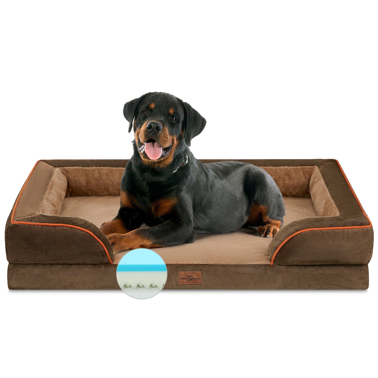 Comfort Expression Waterproof Orthopedic Foam Dog Beds for Extra Large Dogs Durable Dog Sofa Pet Bed Washable Removable Cover with Zipper and Bolster