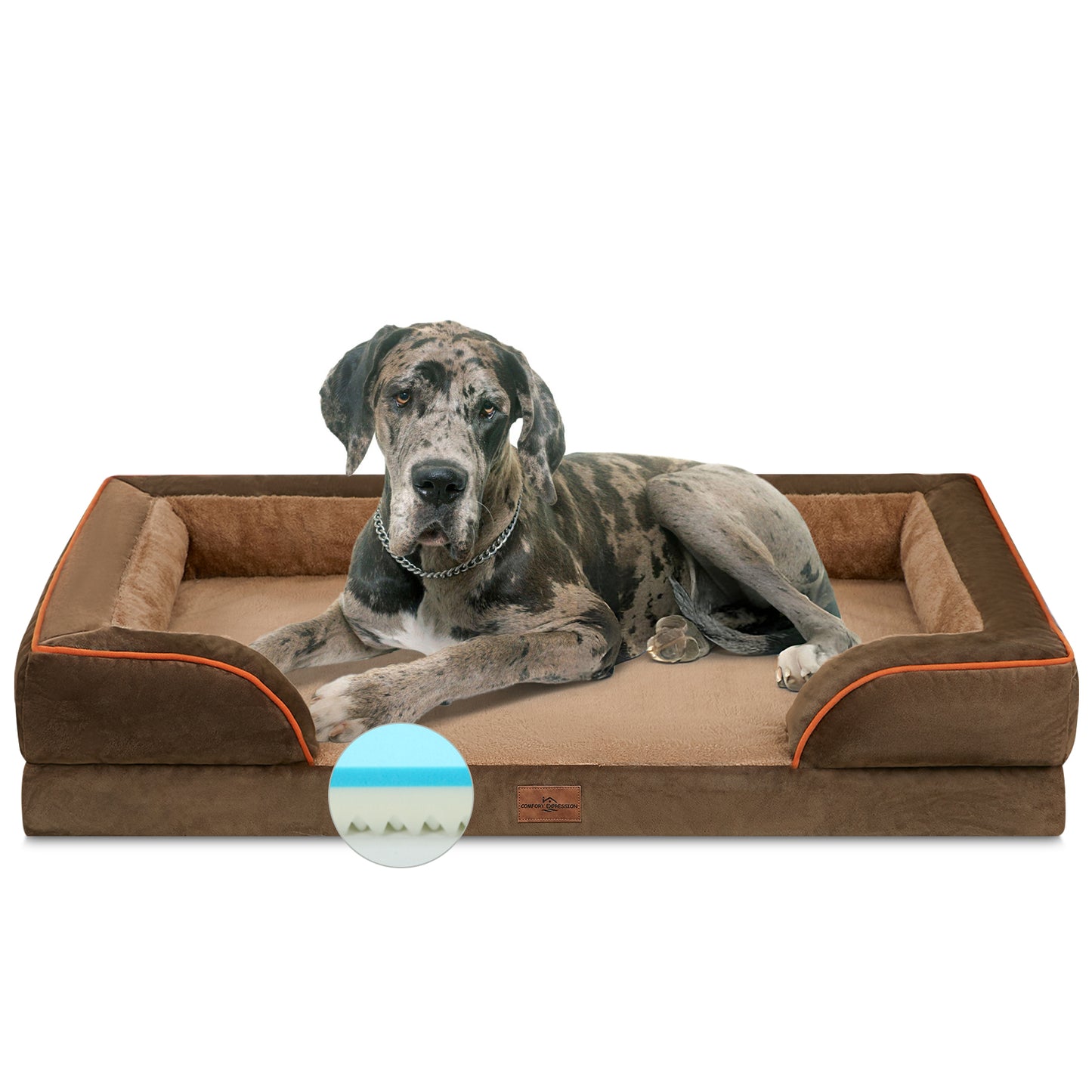 Comfort Expression Waterproof Orthopedic Foam Dog Beds for Extra Large Dogs Durable Dog Sofa Pet Bed Washable Removable Cover with Zipper and Bolster