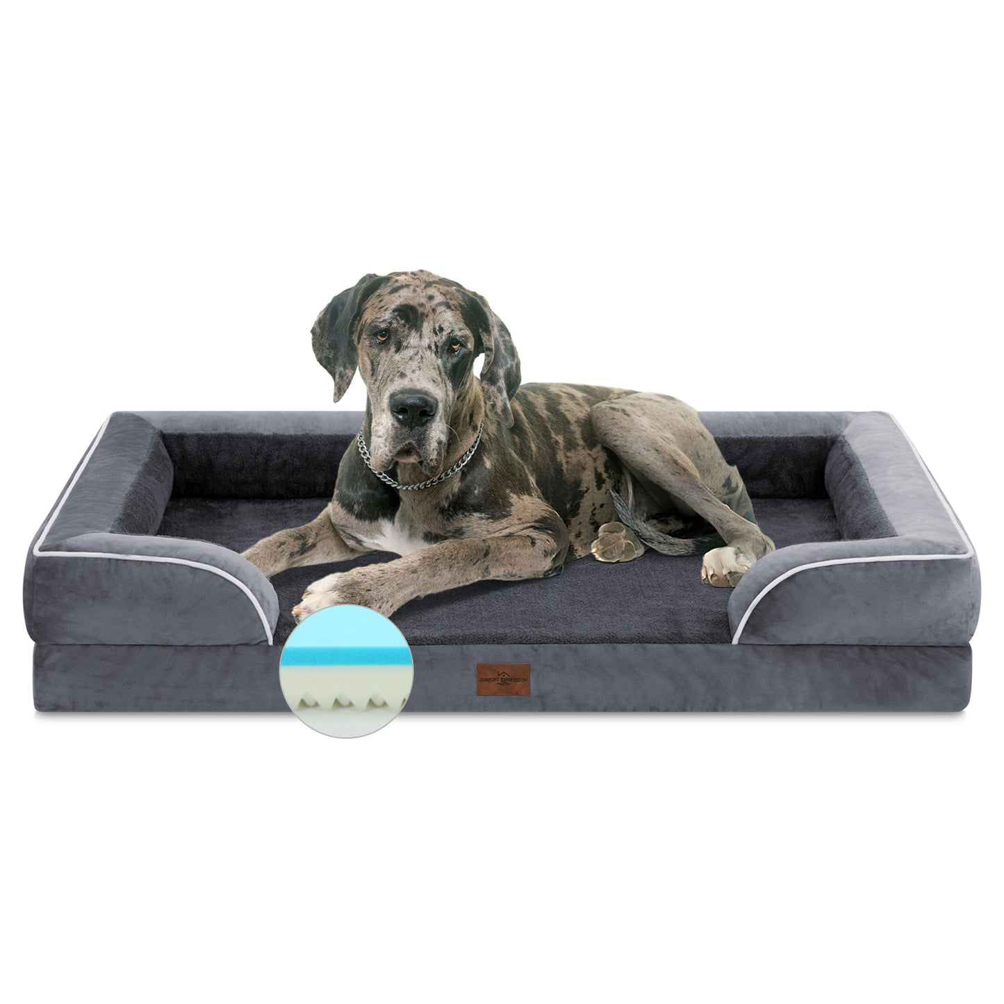 Comfort Expression Waterproof Orthopedic Foam Dog Beds for Extra Large Dogs Durable Dog Sofa Pet Bed Washable Removable Cover with Zipper and Bolster