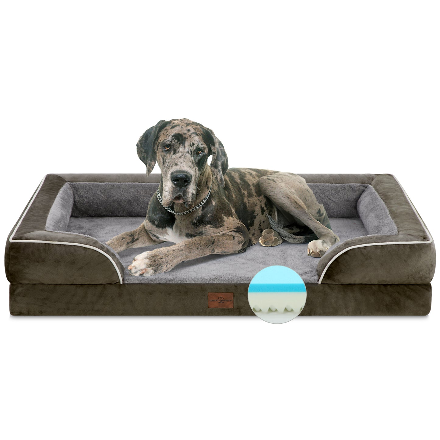 Comfort Expression Waterproof Orthopedic Foam Dog Beds for Extra Large Dogs Durable Dog Sofa Pet Bed Washable Removable Cover with Zipper and Bolster