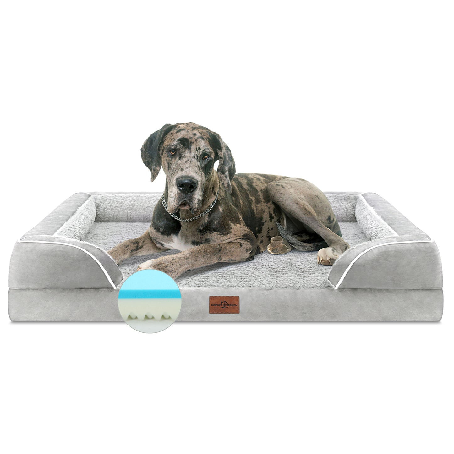 Comfort Expression Waterproof Orthopedic Foam Dog Beds for Extra Large Dogs Durable Dog Sofa Pet Bed Washable Removable Cover with Zipper and Bolster