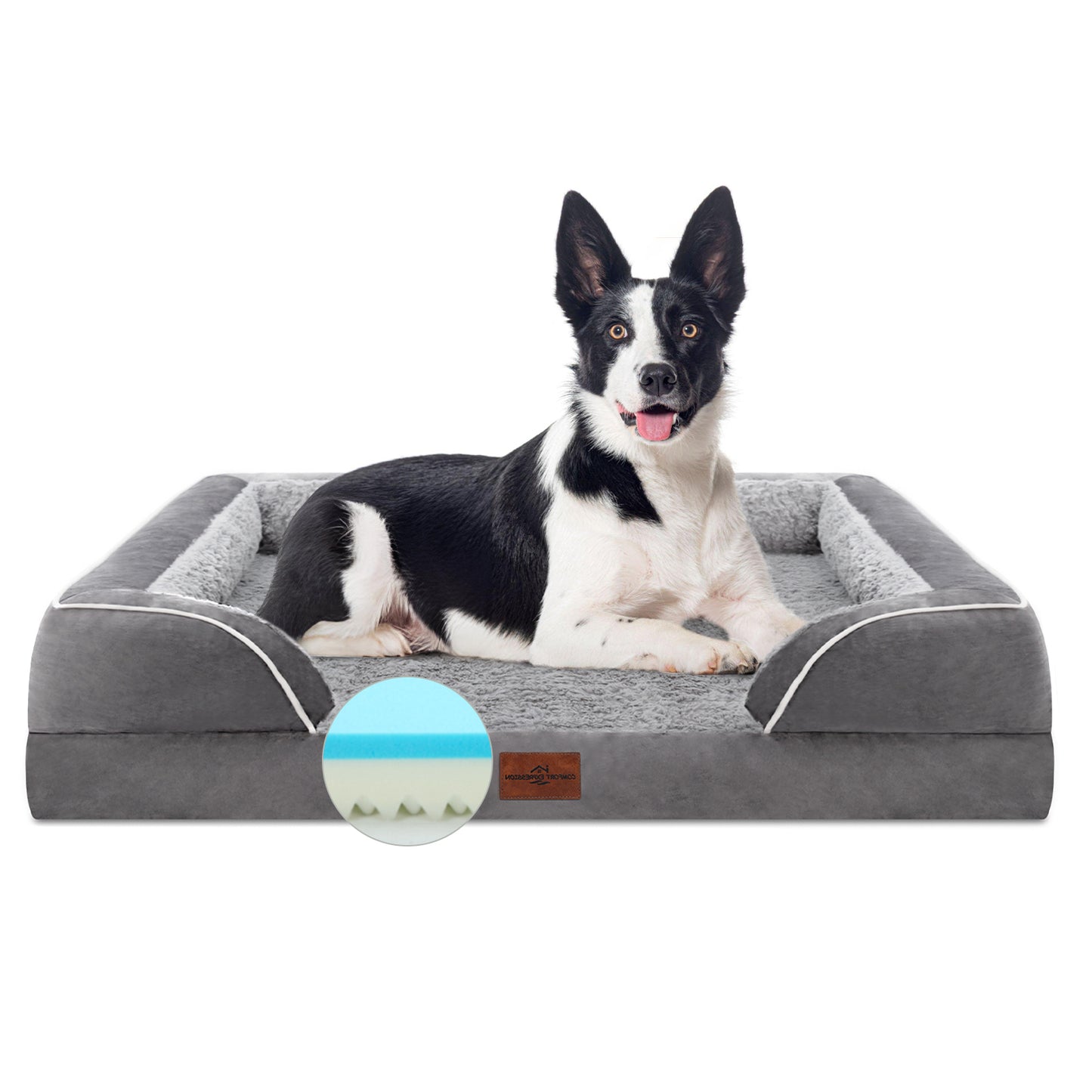 Comfort Expression Waterproof Orthopedic Foam Dog Beds for Extra Large Dogs Durable Dog Sofa Pet Bed Washable Removable Cover with Zipper and Bolster