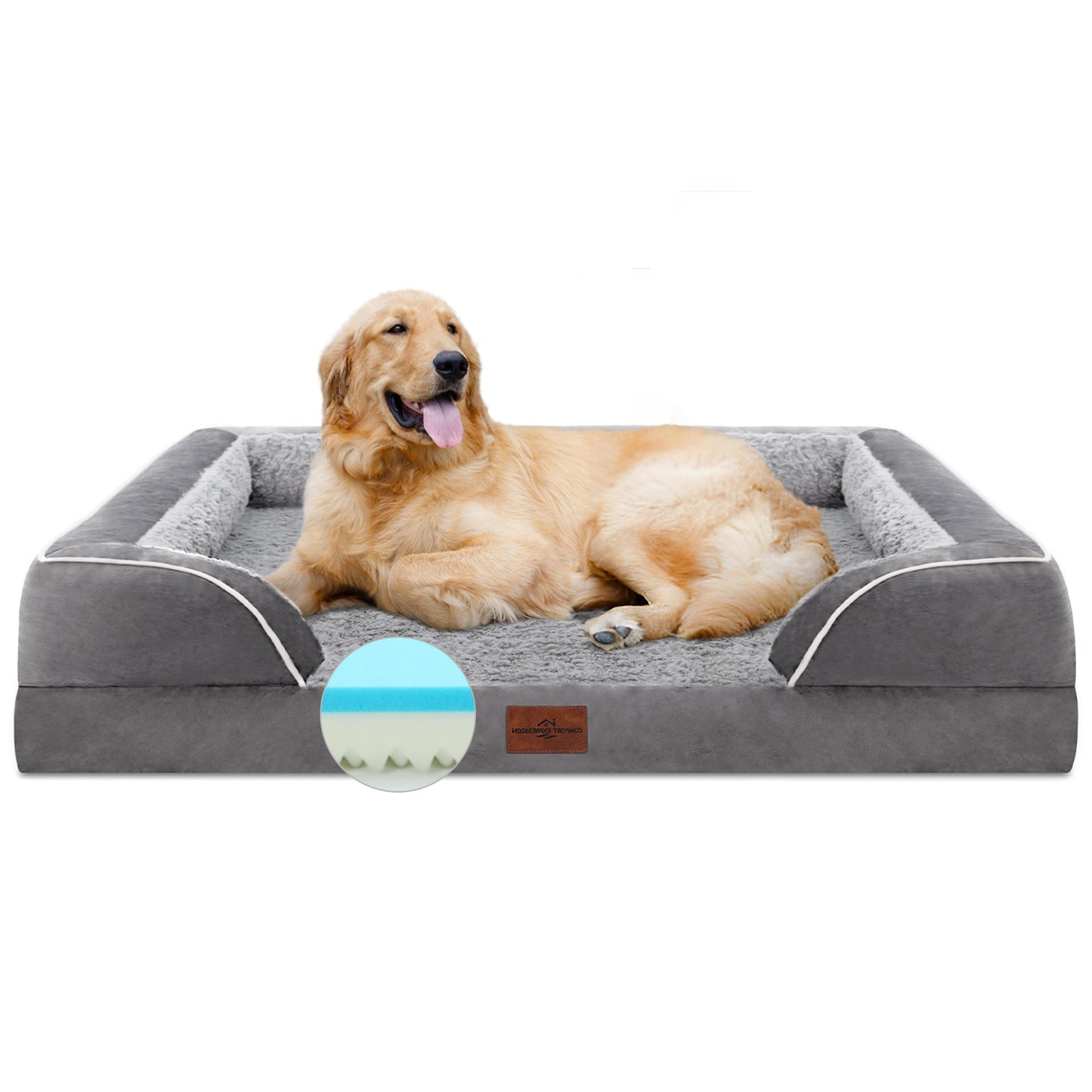 Comfort Expression Waterproof Orthopedic Foam Dog Beds for Extra Large Dogs Durable Dog Sofa Pet Bed Washable Removable Cover with Zipper and Bolster