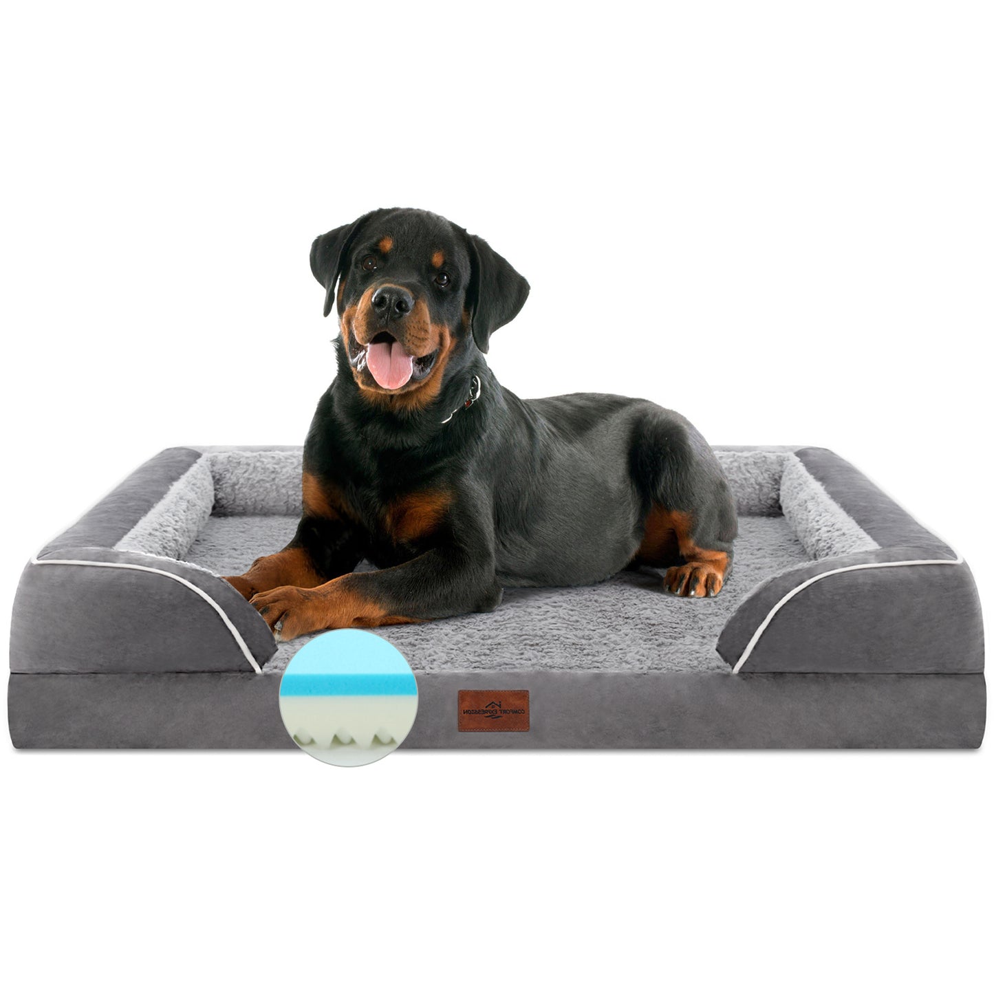 Comfort Expression Waterproof Orthopedic Foam Dog Beds for Extra Large Dogs Durable Dog Sofa Pet Bed Washable Removable Cover with Zipper and Bolster