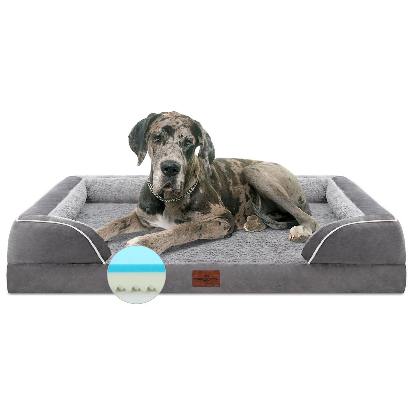 Comfort Expression Waterproof Orthopedic Foam Dog Beds for Extra Large Dogs Durable Dog Sofa Pet Bed Washable Removable Cover with Zipper and Bolster