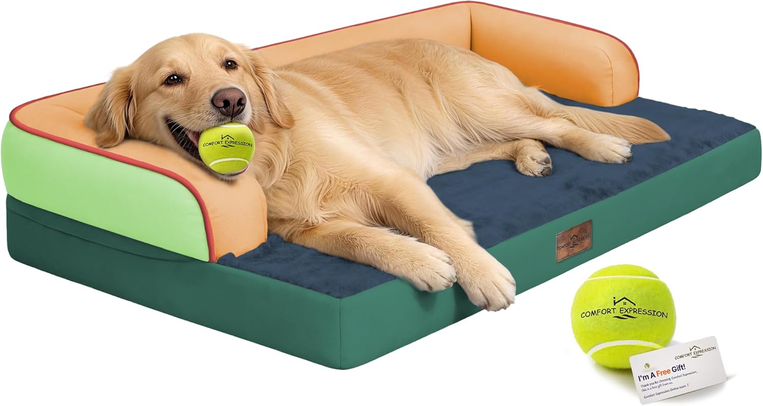 Comfort Expression Extra Large Dog Bed - XL Washable Orthopedic Ped Bed for Big Dog Waterproof Couch Memory Foam Sofa Bolster with Removable Cover - 42 x 30