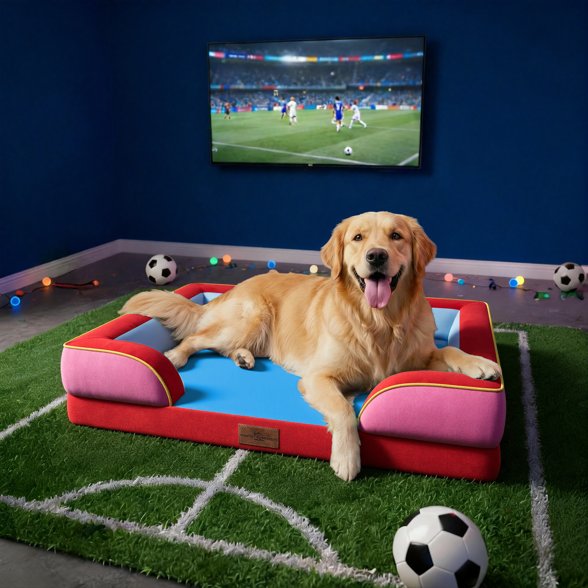 Los Angeles - World Cup Host City Theme Orthopedic Dog Bed for Large Dogs – Waterproof Egg Crate Foam Pet Bed with Bolsters, Washable Cover & Non-Slip Bottom
