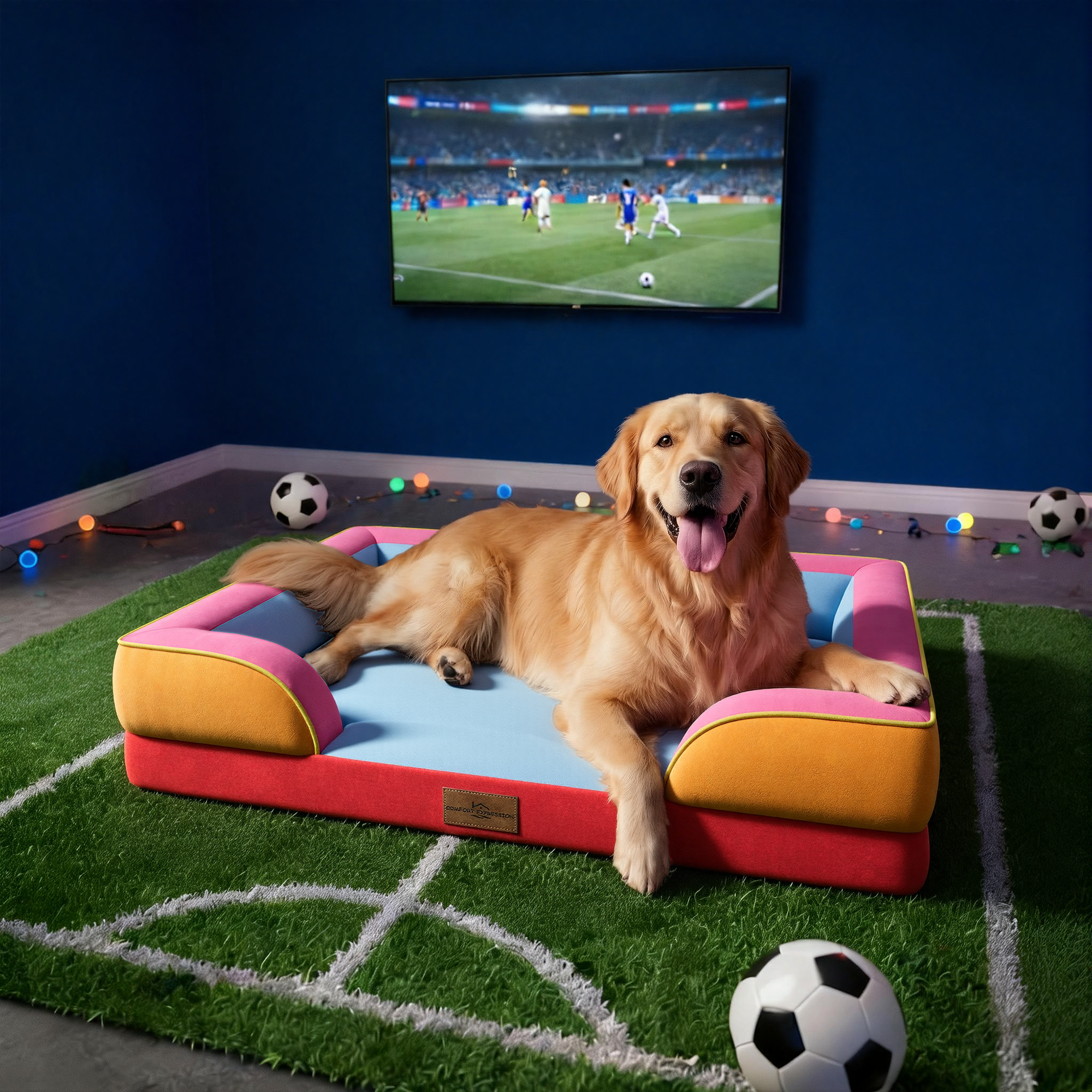 Miami - World Cup Host City Theme Orthopedic Dog Bed for Large Dogs – Waterproof Egg Crate Foam Pet Bed with Bolsters, Washable Cover & Non-Slip Bottom