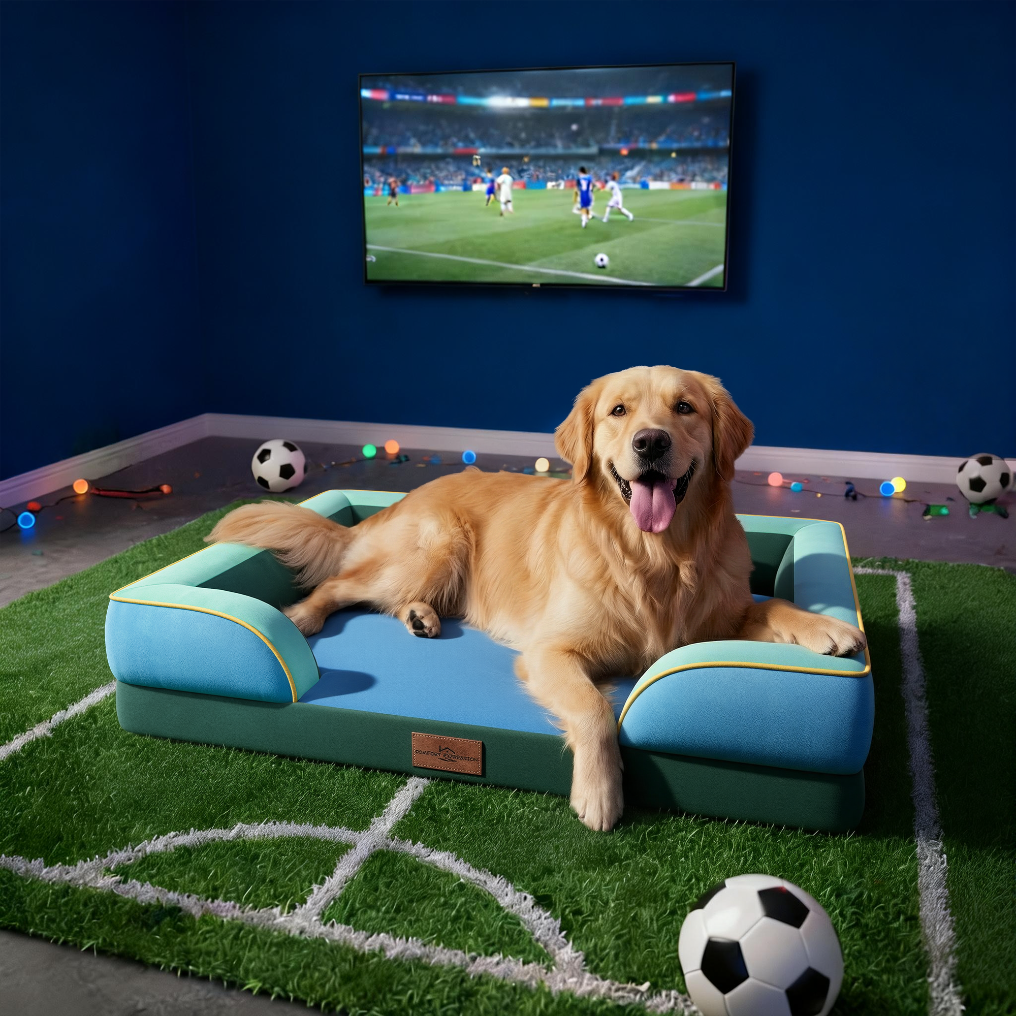 Dallas - World Cup Host City Theme Orthopedic Dog Bed for Large Dogs – Waterproof Egg Crate Foam Pet Bed with Bolsters, Washable Cover & Non-Slip Bottom