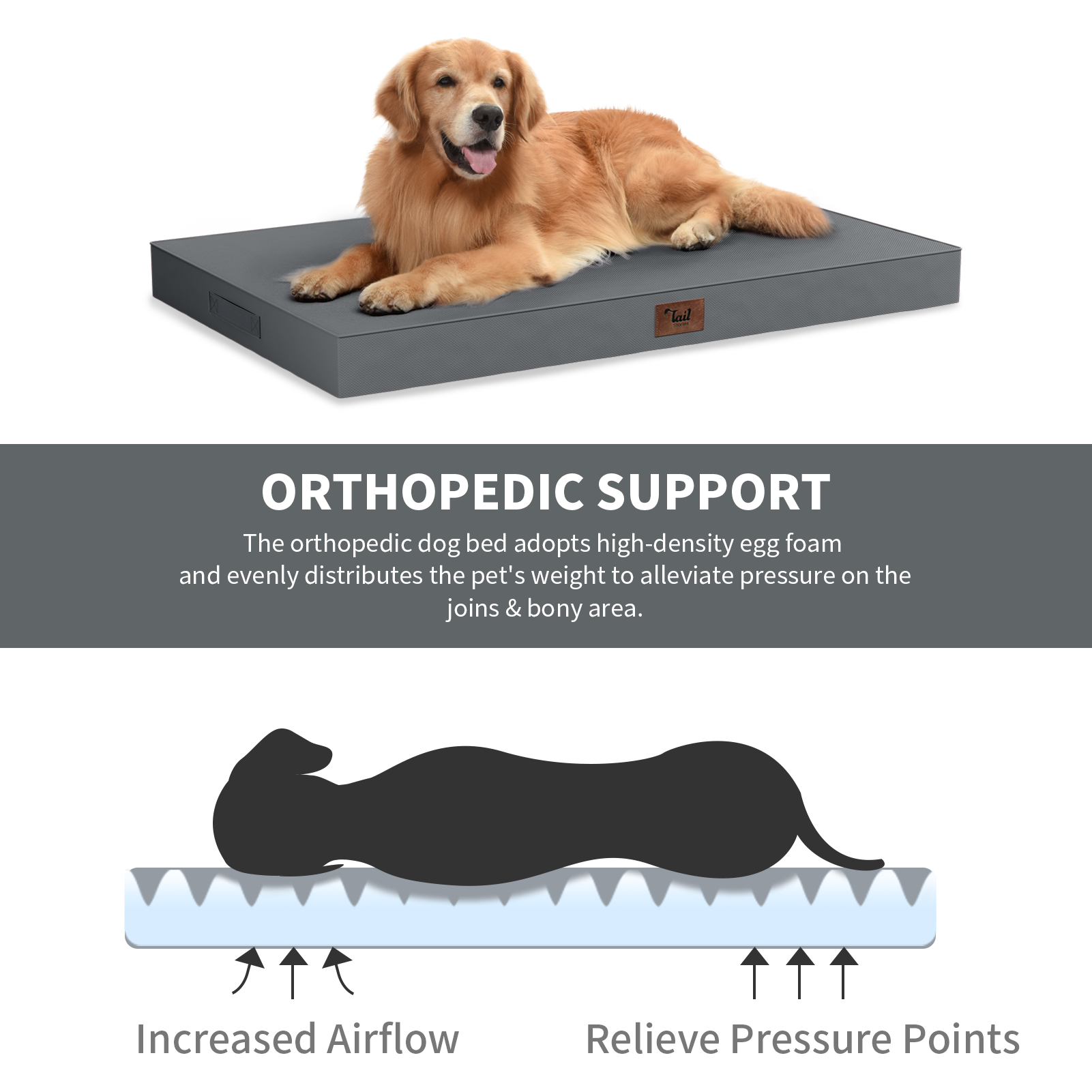 Outdoor All Weather Large Dog Bed, Waterproof Dog Bed for Large Dogs 36x27 Inch, Orthopedic Egg Crate Foam Pet Bed with Washable Removable Oxford Cooling Cover