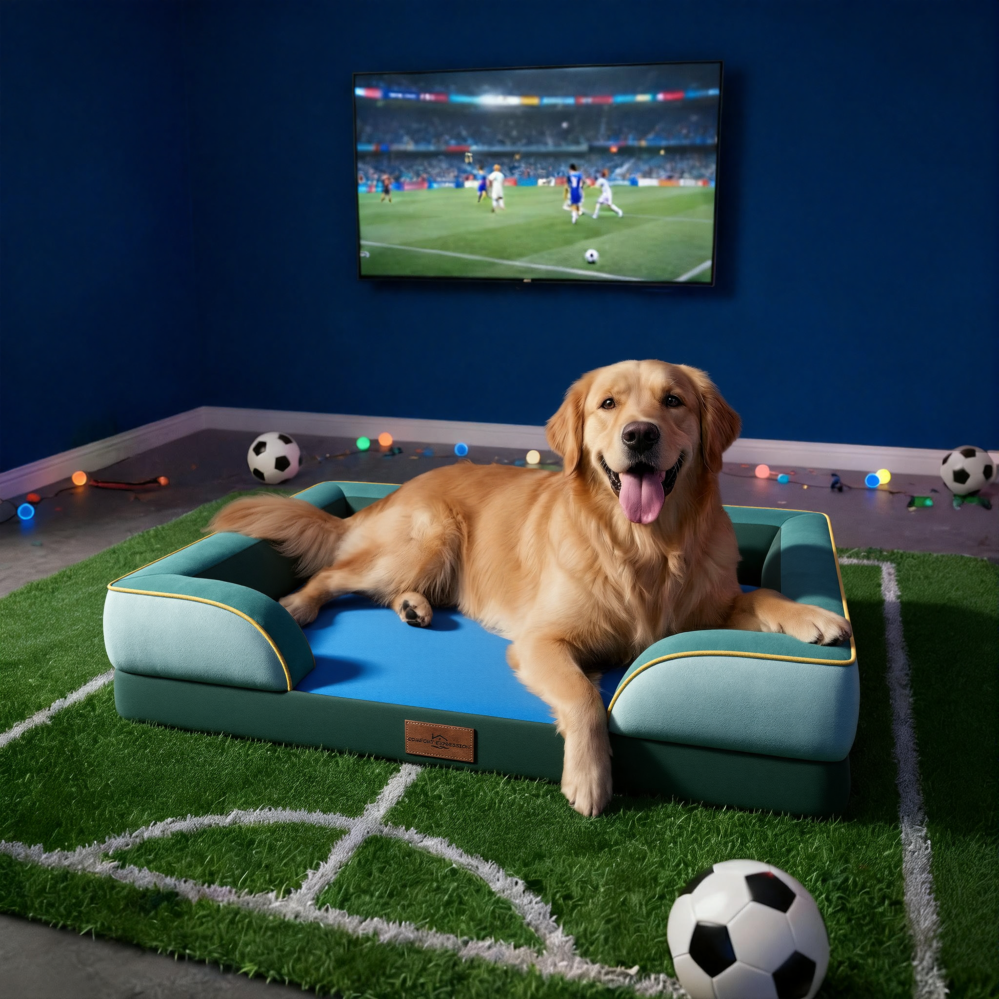 Seattle - World Cup Host City Theme Orthopedic Dog Bed for Large Dogs – Waterproof Egg Crate Foam Pet Bed with Bolsters, Washable Cover & Non-Slip Bottom
