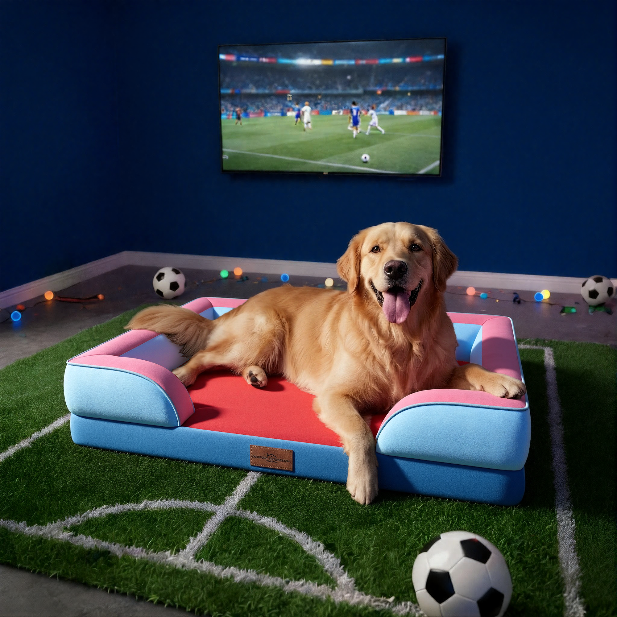 Atlanta  - World Cup Host City Theme Orthopedic Dog Bed for Large Dogs – Waterproof Egg Crate Foam Pet Bed with Bolsters, Washable Cover & Non-Slip Bottom