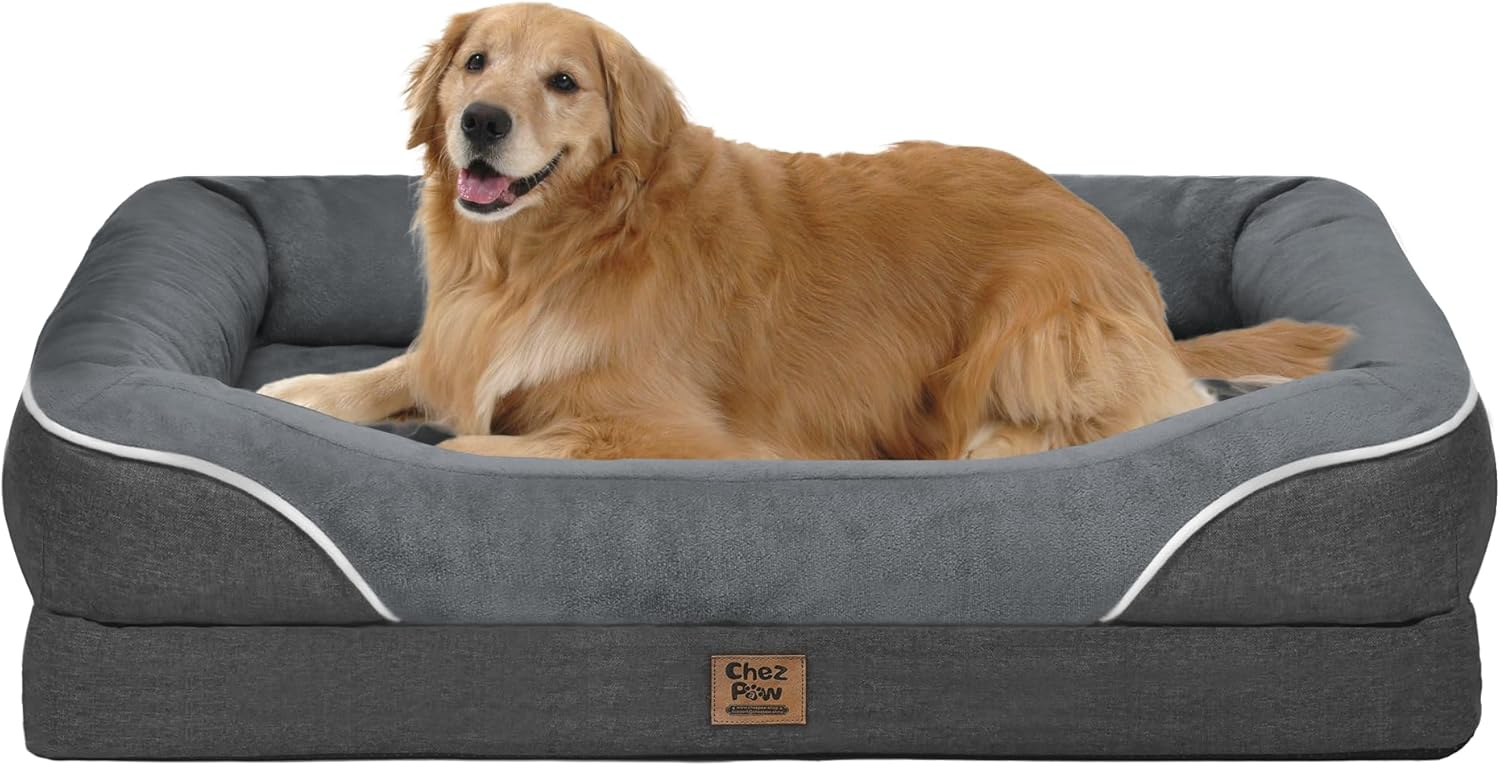 Orthopedic Large Dog Bed - Removable Orthopedic Foam Dogs Beds with Bolsters Waterproof Large Dog Bed and Non-Slip Bottom Washable Extra Large Dogs Beds Sofa