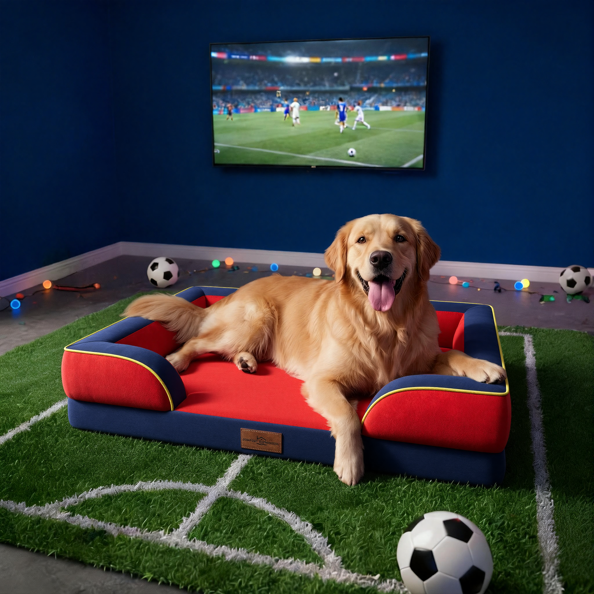 Kansas City  - World Cup Host City Theme Orthopedic Dog Bed for Large Dogs – Waterproof Egg Crate Foam Pet Bed with Bolsters, Washable Cover & Non-Slip Bottom
