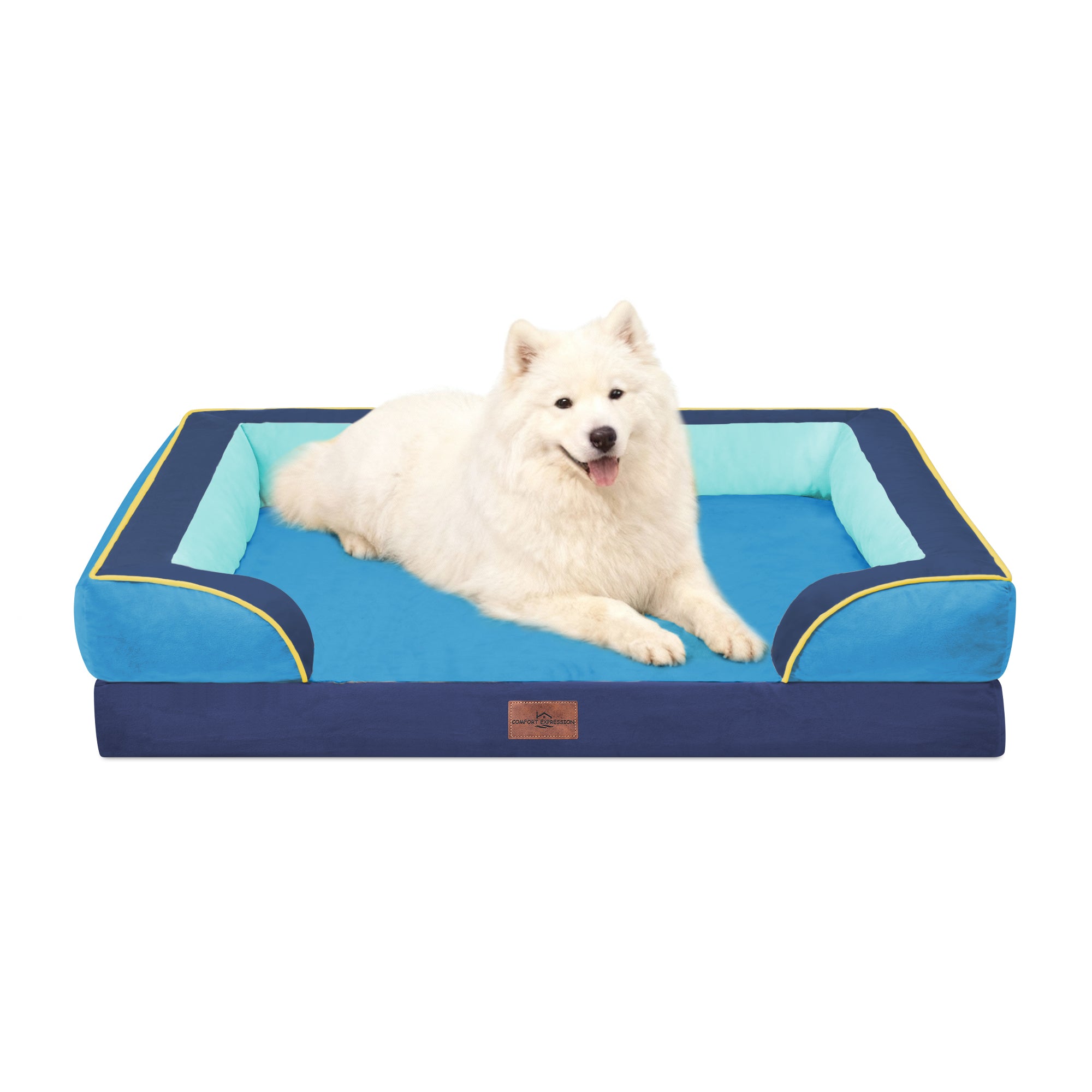 New Jersey  - World Cup Host City Theme Orthopedic Dog Bed for Large Dogs – Waterproof Egg Crate Foam Pet Bed with Bolsters, Washable Cover & Non-Slip Bottom