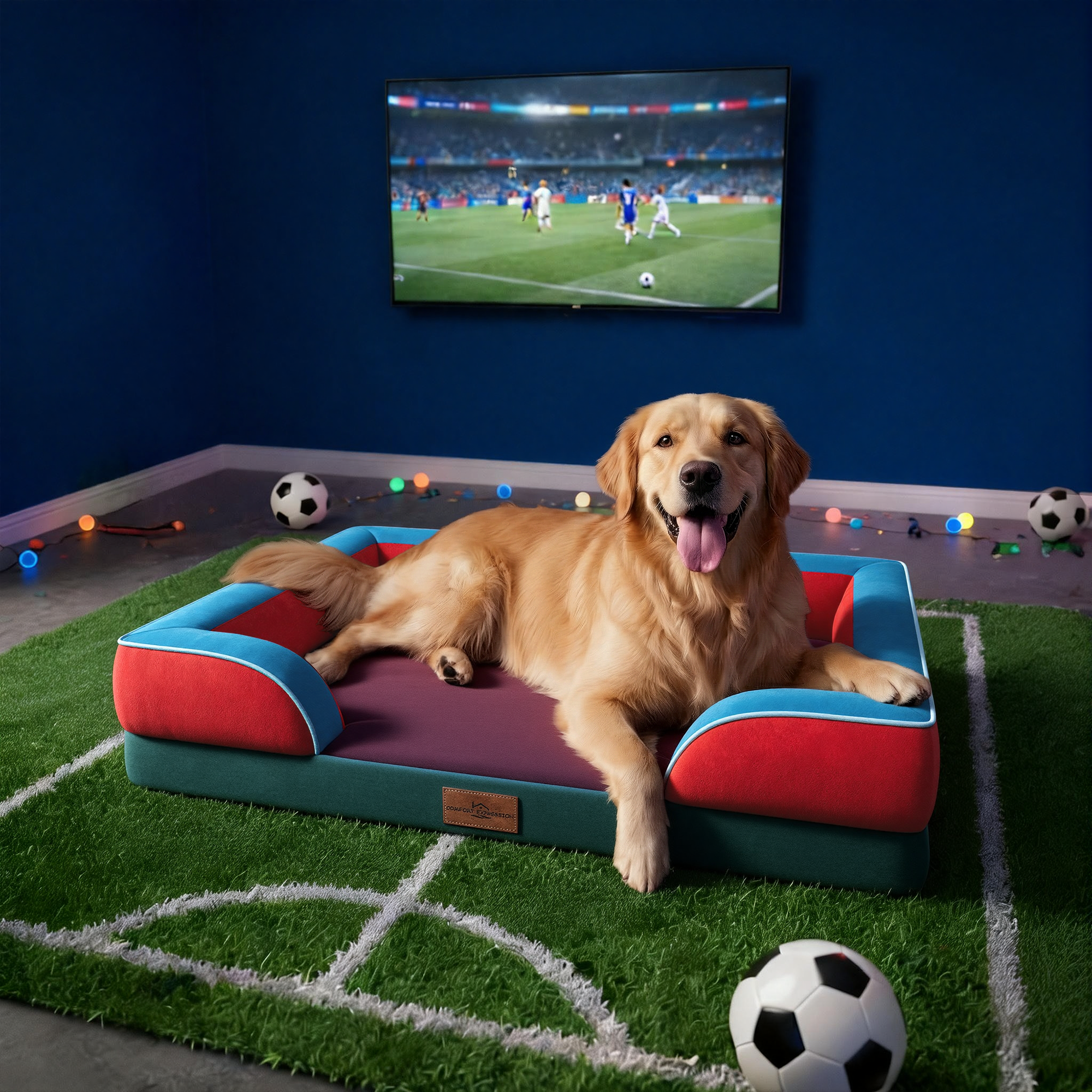 San Francisco  - World Cup Host City Theme Orthopedic Dog Bed for Large Dogs – Waterproof Egg Crate Foam Pet Bed with Bolsters, Washable Cover & Non-Slip Bottom