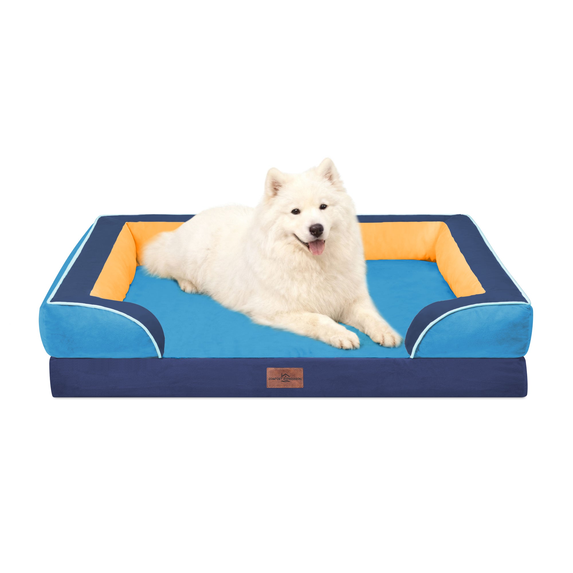 Houston  - World Cup Host City Theme Orthopedic Dog Bed for Large Dogs – Waterproof Egg Crate Foam Pet Bed with Bolsters, Washable Cover & Non-Slip Bottom