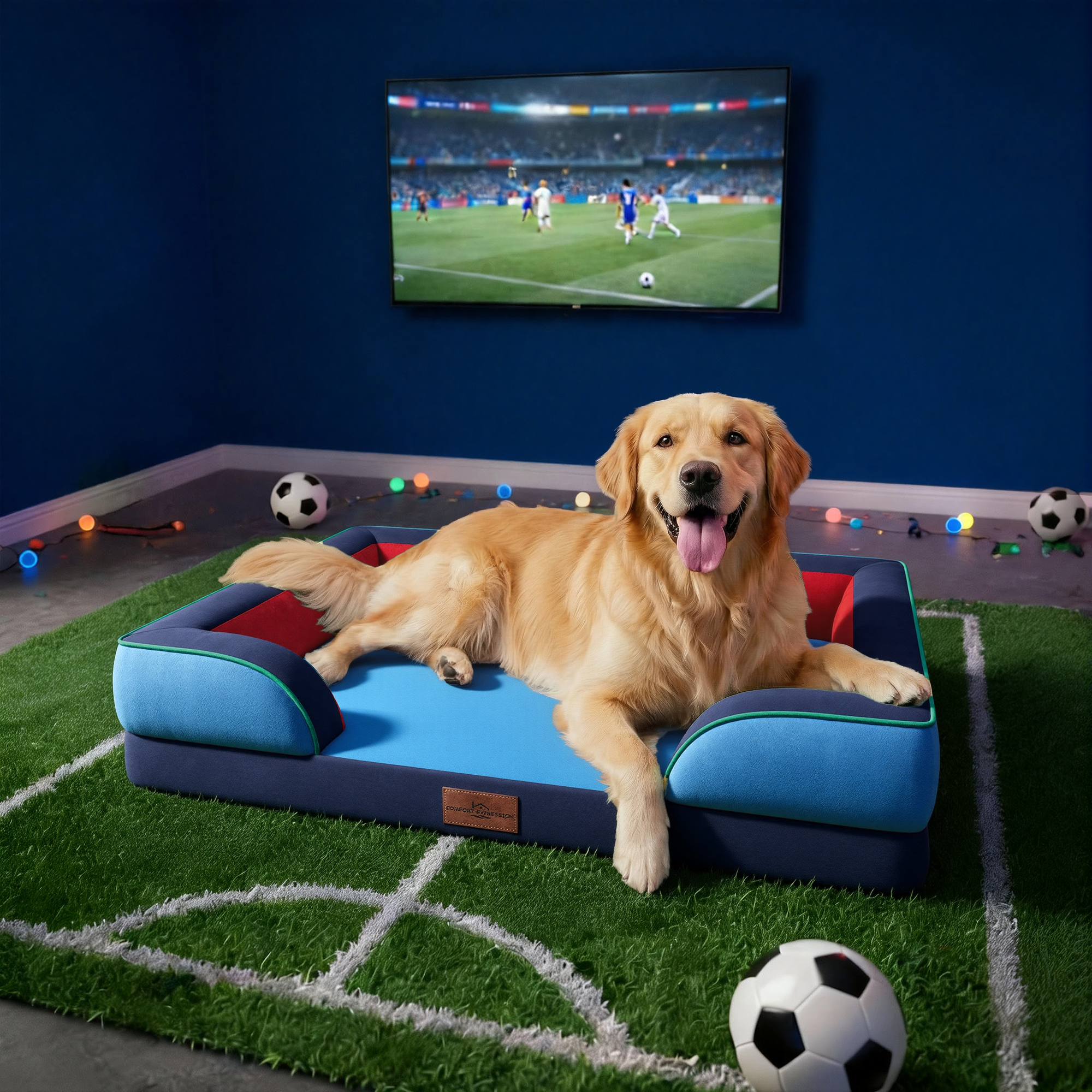 Philadelphia - World Cup Host City Theme Orthopedic Dog Bed for Large Dogs – Waterproof Egg Crate Foam Pet Bed with Bolsters, Washable Cover & Non-Slip Bottom