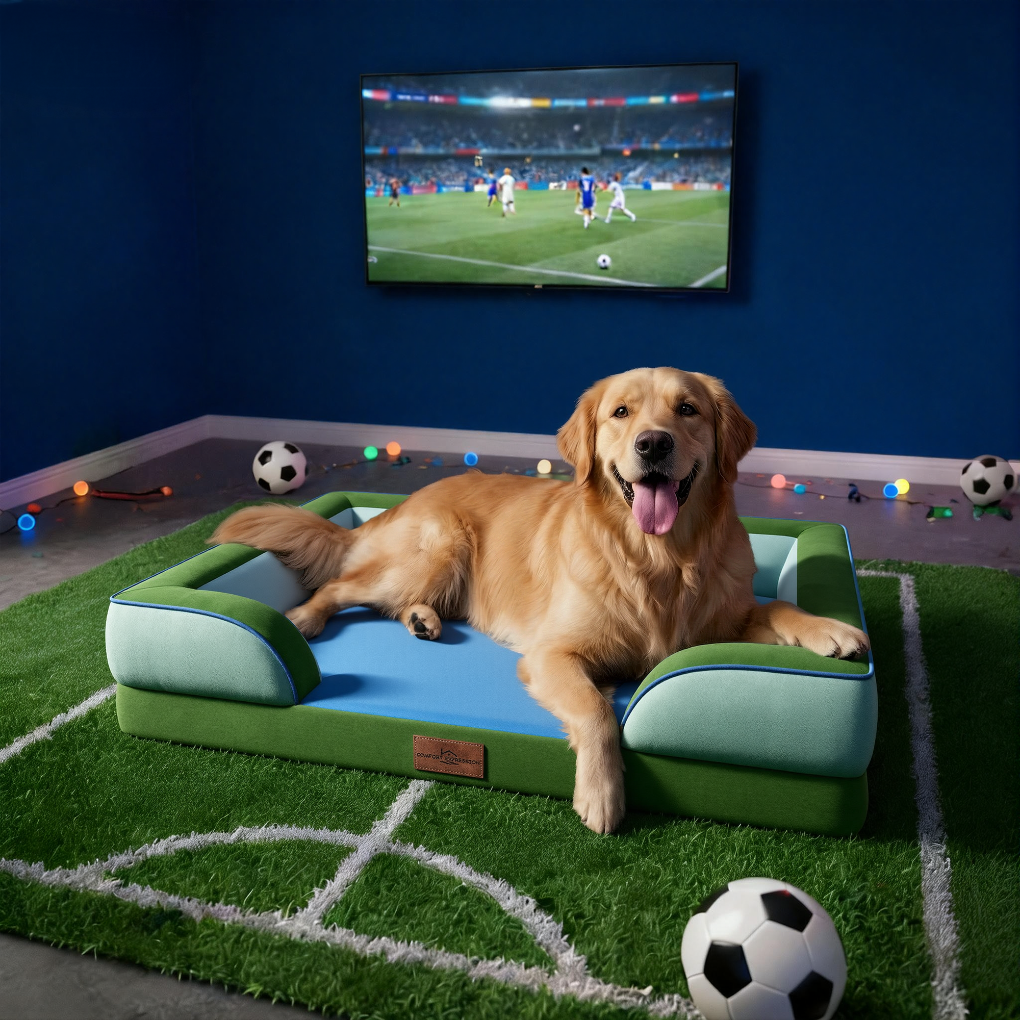 Boston - World Cup Host City Theme Orthopedic Dog Bed for Large Dogs – Waterproof Egg Crate Foam Pet Bed with Bolsters, Washable Cover & Non-Slip Bottom