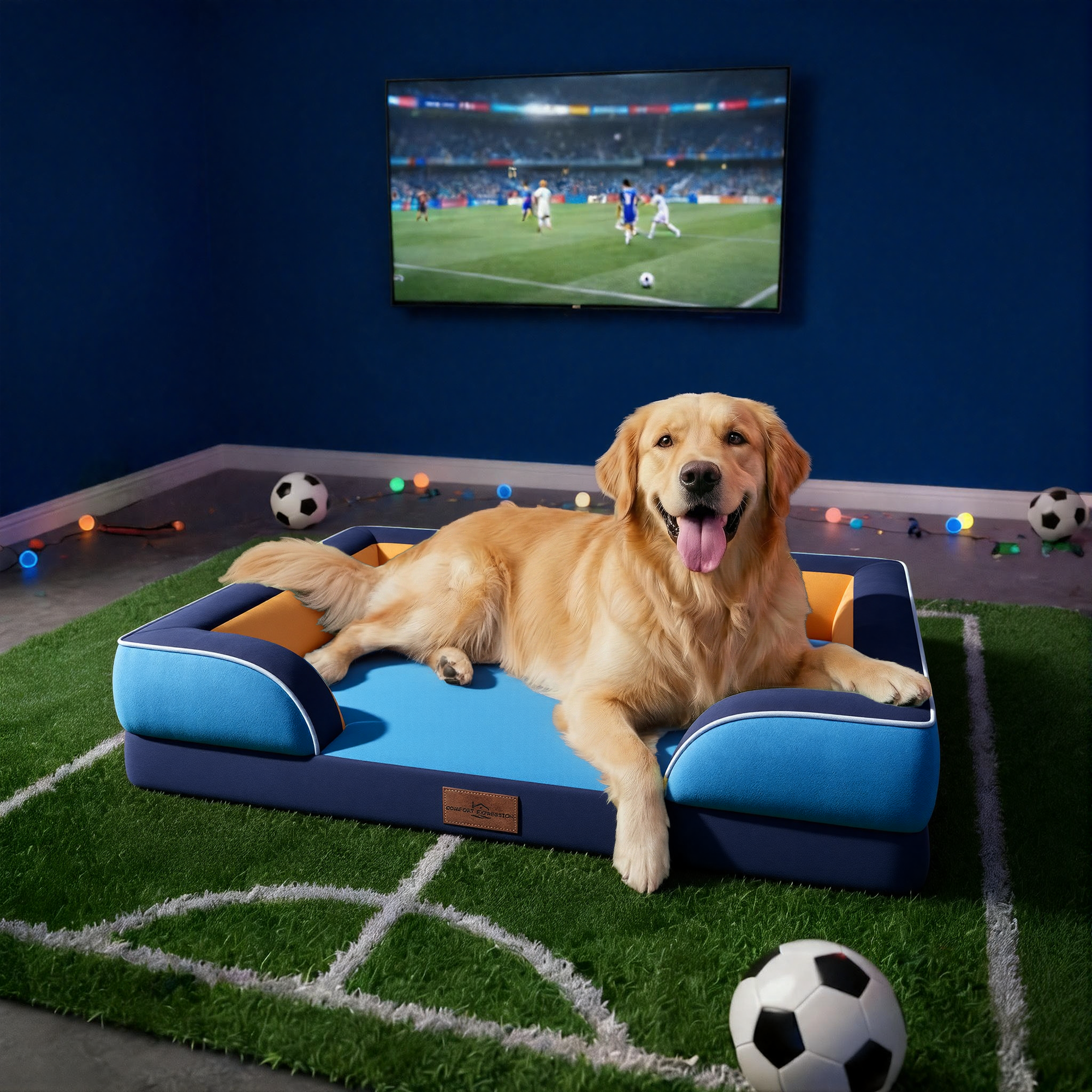 Houston  - World Cup Host City Theme Orthopedic Dog Bed for Large Dogs – Waterproof Egg Crate Foam Pet Bed with Bolsters, Washable Cover & Non-Slip Bottom