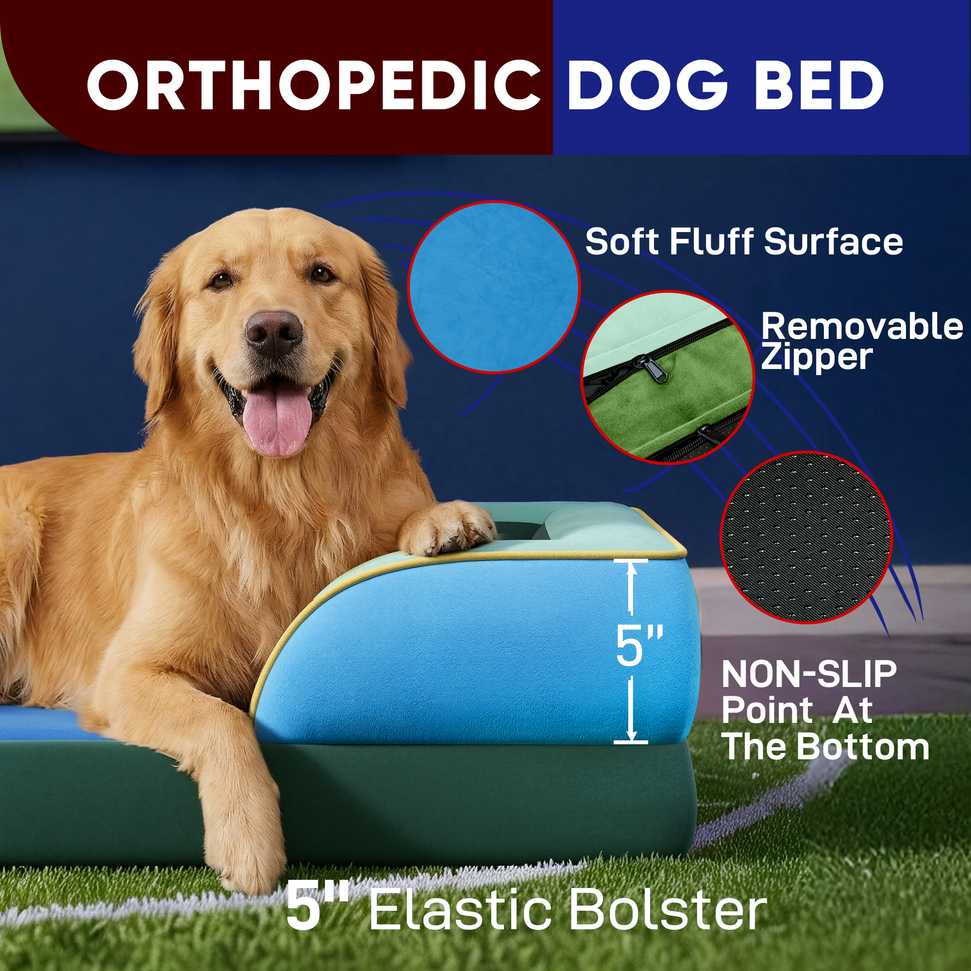 Dallas - World Cup Host City Theme Orthopedic Dog Bed for Large Dogs – Waterproof Egg Crate Foam Pet Bed with Bolsters, Washable Cover & Non-Slip Bottom