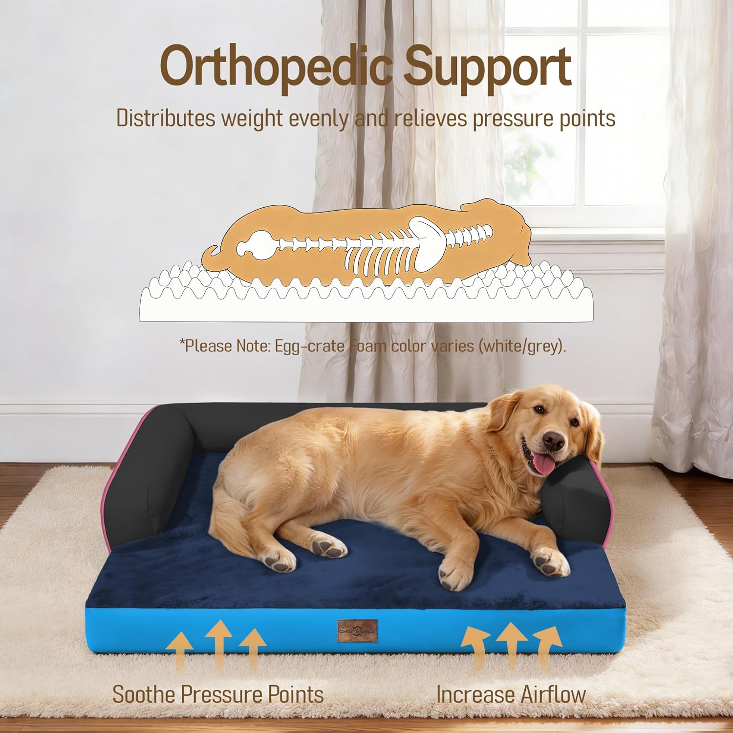 Comfort Expression Memory Foam Large Dog Bed Washable - Waterproof Orthopedic Dog Beds Pet Couch Memory Foam Sofa Bolster with Removable Cover - 36 x 27