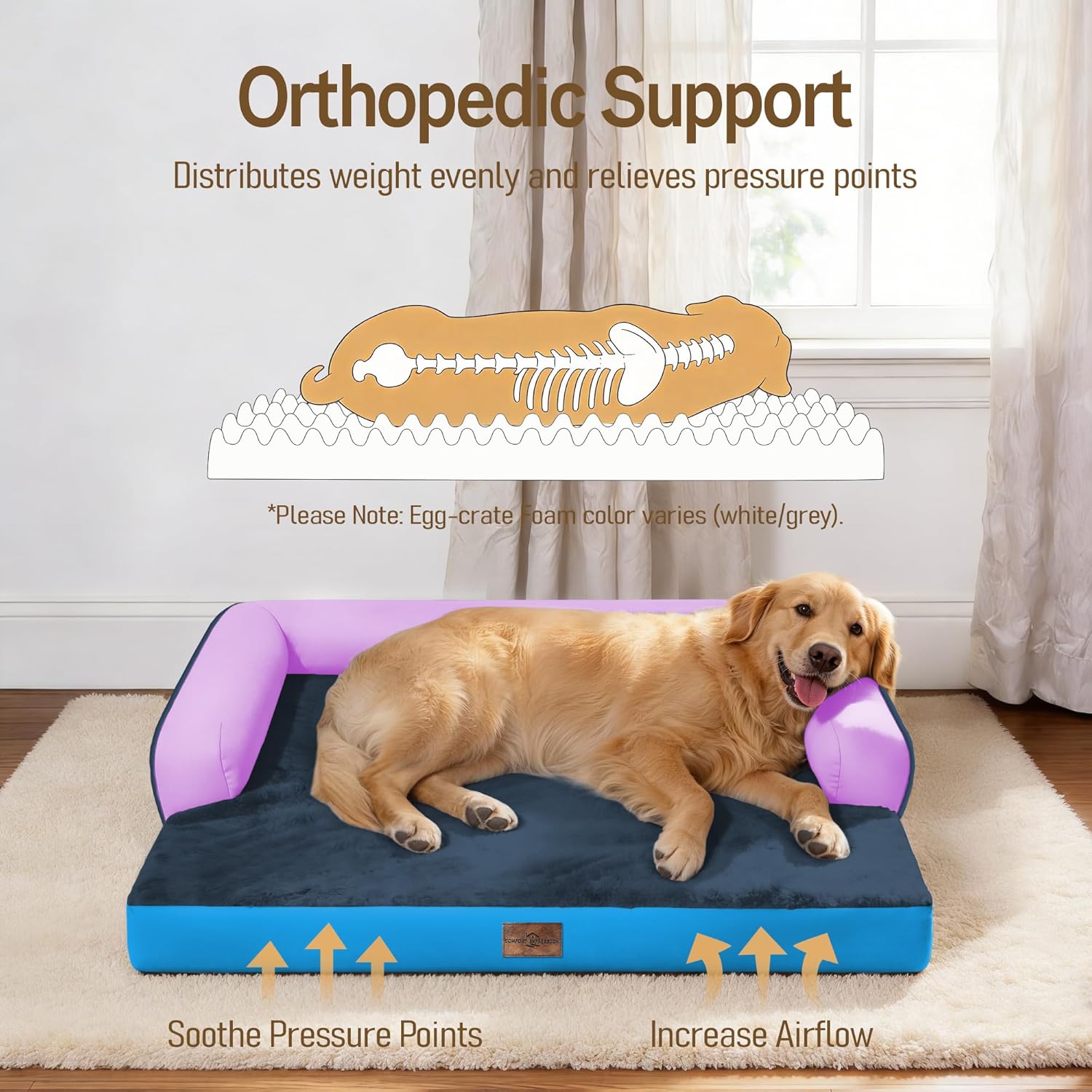 Comfort Expression Memory Foam Dog Bed - Orthopedic Pet Bed for Big Dog Waterproof Pet Couch Memory Foam Sofa Bolster with Removable Cover - 36 x 27