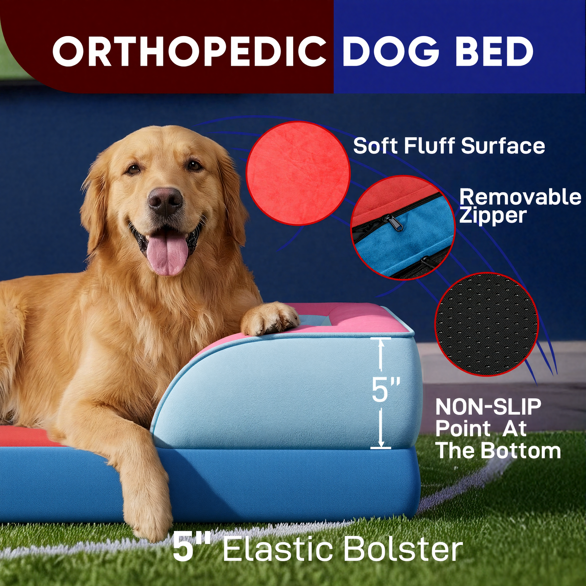Atlanta  - World Cup Host City Theme Orthopedic Dog Bed for Large Dogs – Waterproof Egg Crate Foam Pet Bed with Bolsters, Washable Cover & Non-Slip Bottom