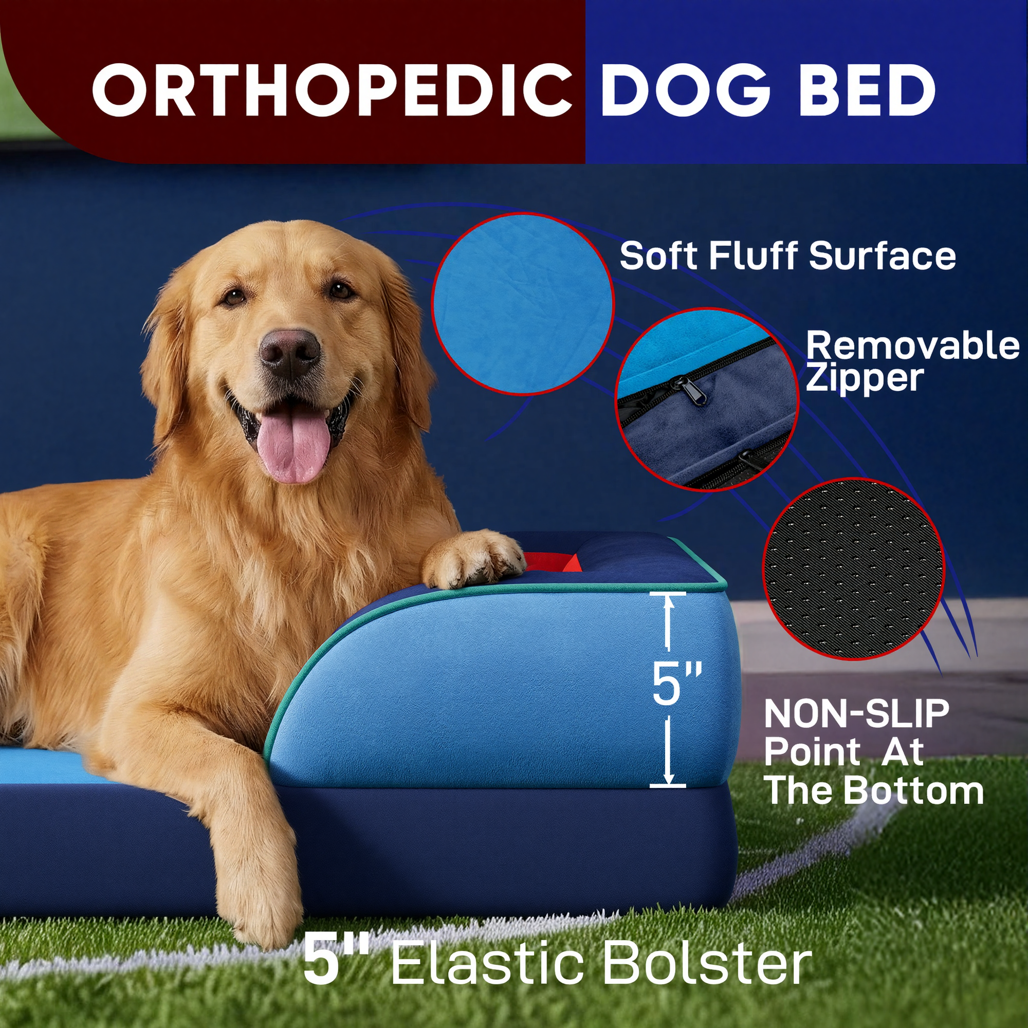 Philadelphia - World Cup Host City Theme Orthopedic Dog Bed for Large Dogs – Waterproof Egg Crate Foam Pet Bed with Bolsters, Washable Cover & Non-Slip Bottom