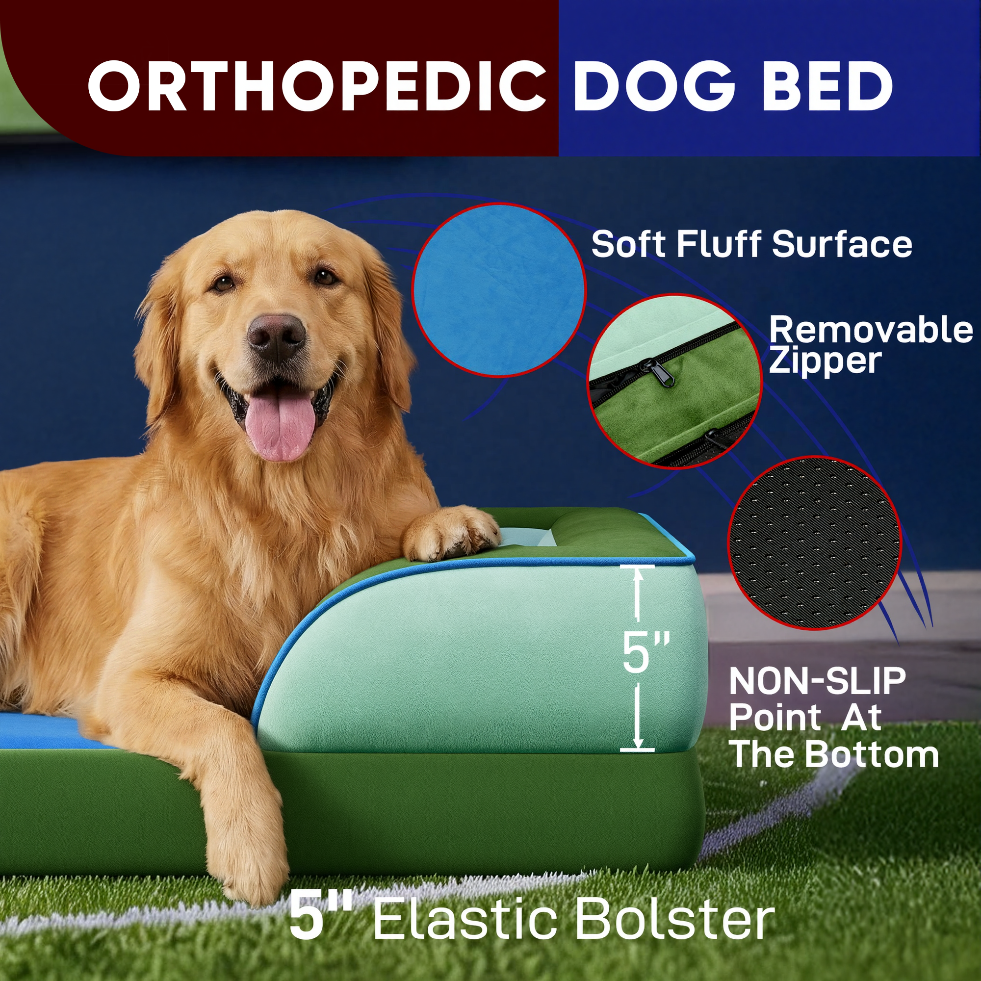 Boston - World Cup Host City Theme Orthopedic Dog Bed for Large Dogs – Waterproof Egg Crate Foam Pet Bed with Bolsters, Washable Cover & Non-Slip Bottom