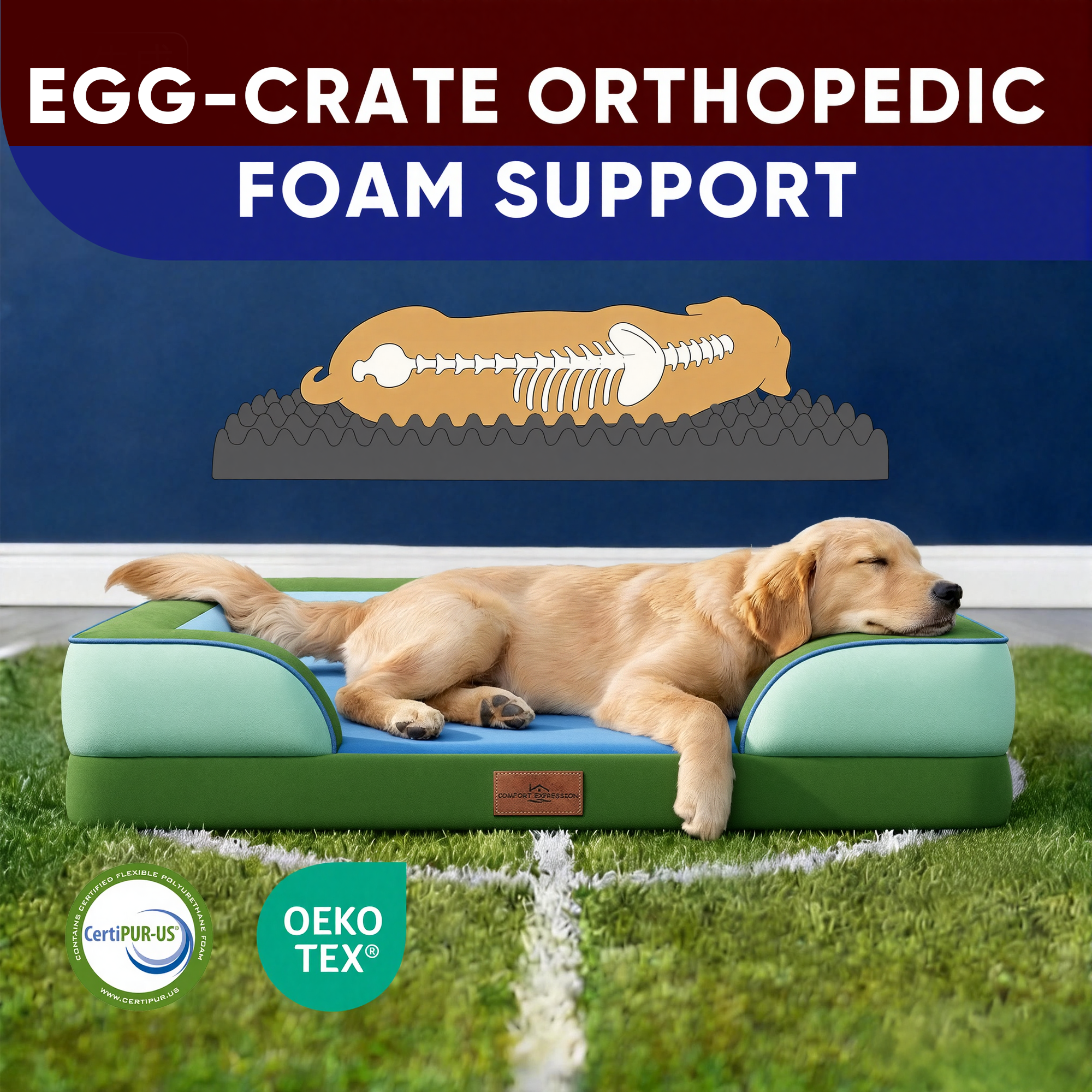 Boston - World Cup Host City Theme Orthopedic Dog Bed for Large Dogs – Waterproof Egg Crate Foam Pet Bed with Bolsters, Washable Cover & Non-Slip Bottom