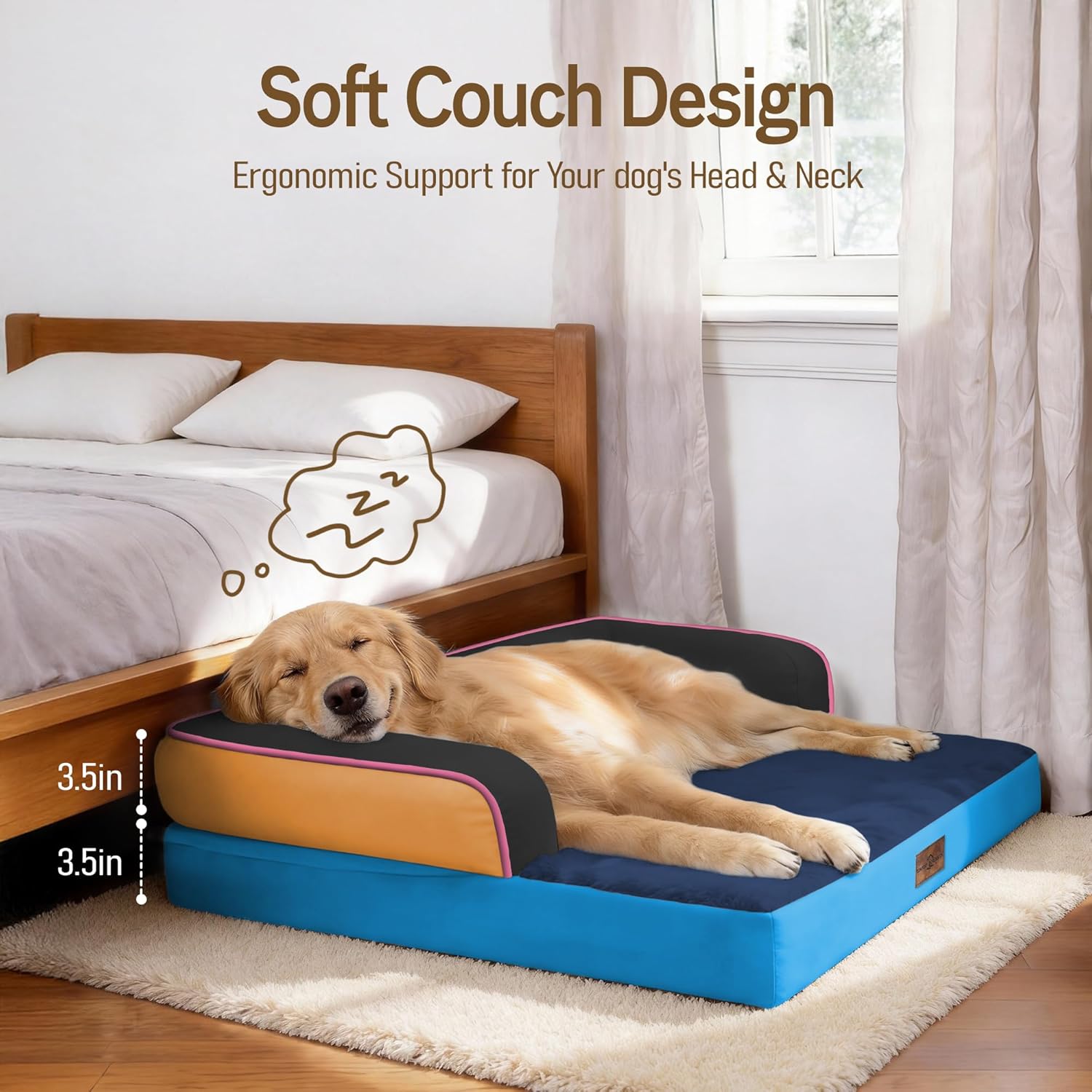 Comfort Expression Memory Foam Large Dog Bed Washable - Waterproof Orthopedic Dog Beds Pet Couch Memory Foam Sofa Bolster with Removable Cover - 36 x 27