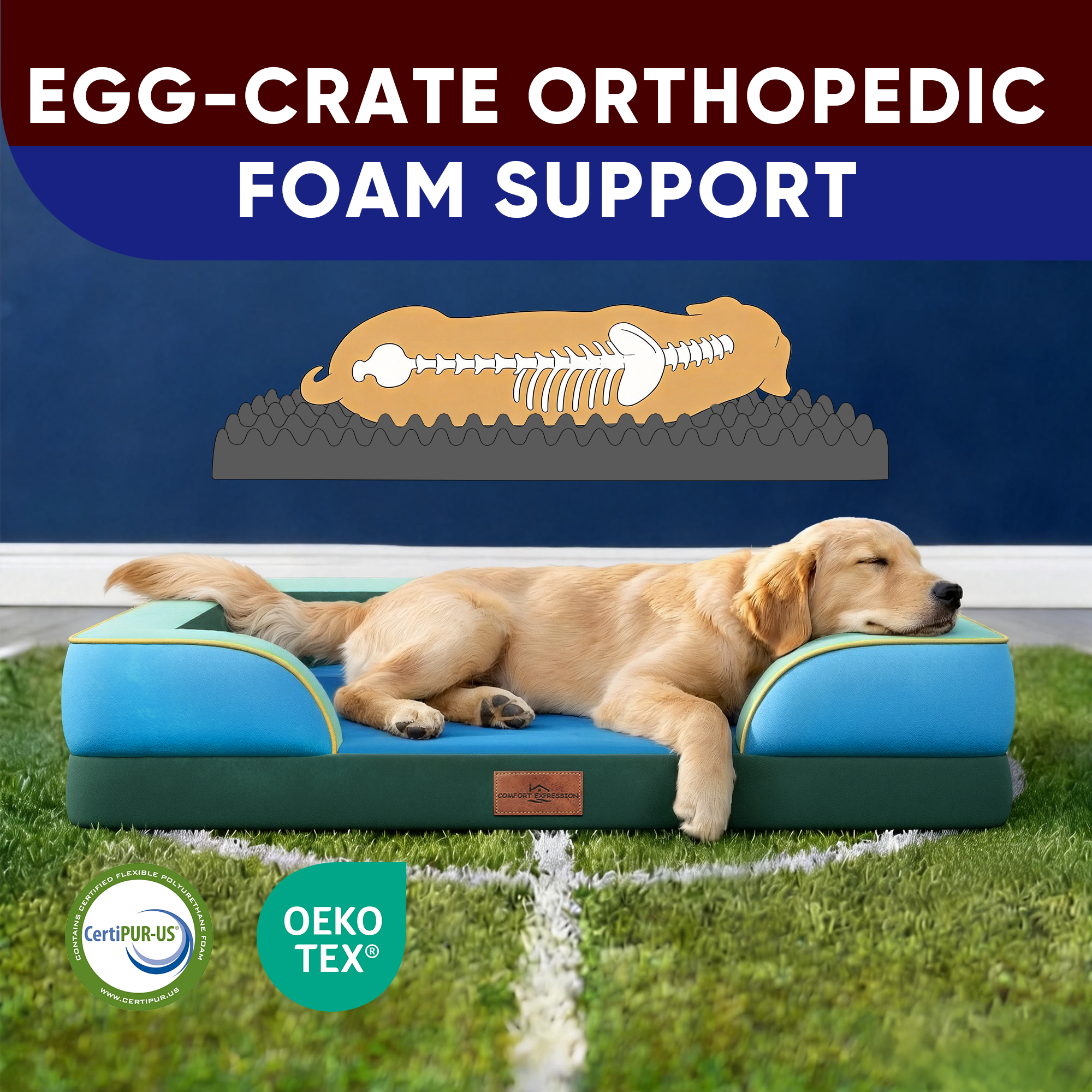 Dallas - World Cup Host City Theme Orthopedic Dog Bed for Large Dogs – Waterproof Egg Crate Foam Pet Bed with Bolsters, Washable Cover & Non-Slip Bottom
