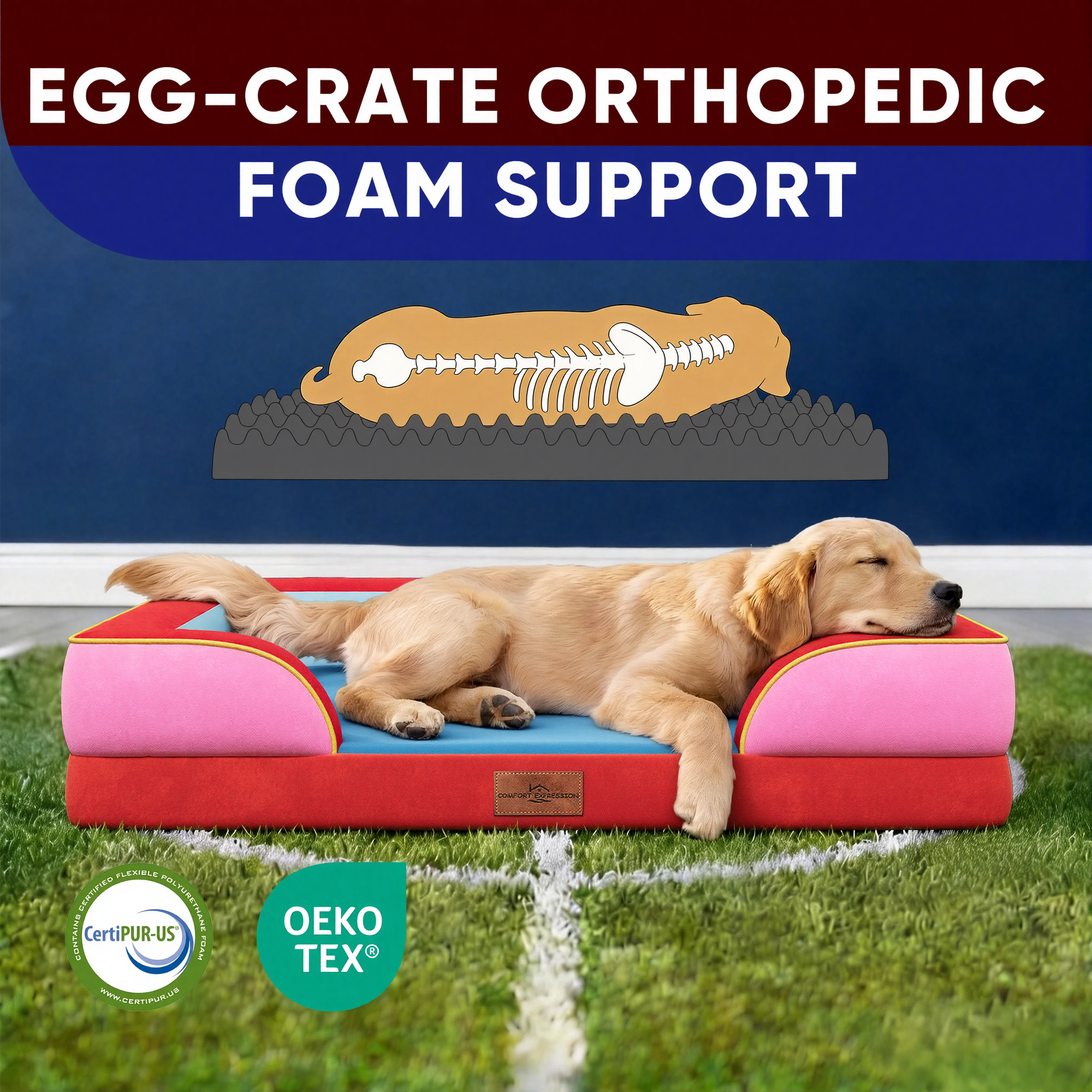 Los Angeles - World Cup Host City Theme Orthopedic Dog Bed for Large Dogs – Waterproof Egg Crate Foam Pet Bed with Bolsters, Washable Cover & Non-Slip Bottom