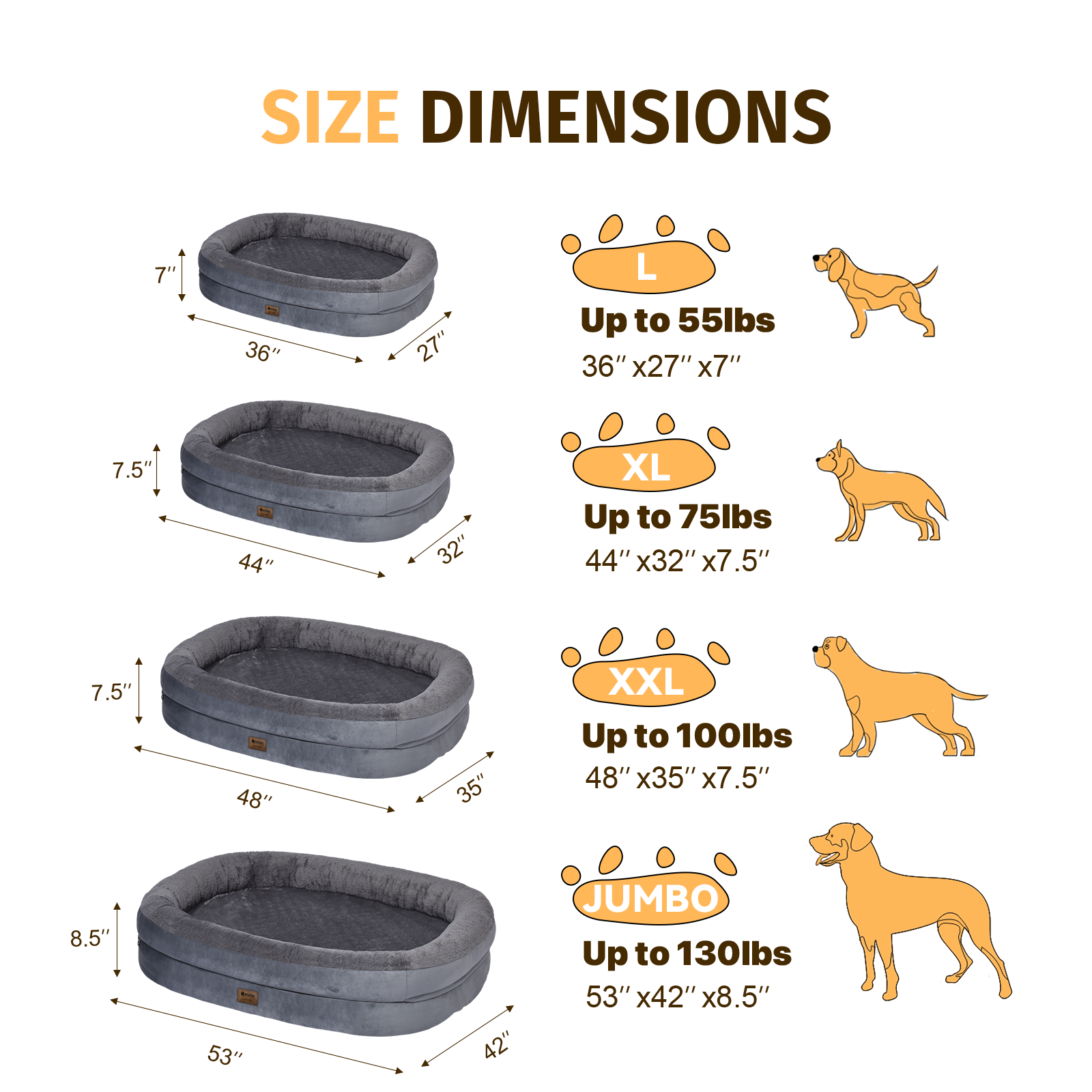 Orthopedic Dog Bed for Large Dogs, Waterproof Dog Bed for Large Size Dogs with Bolsters, Egg Crate Foam Sofa Bed with Washable Removable Cover & Non-Slip Bottom