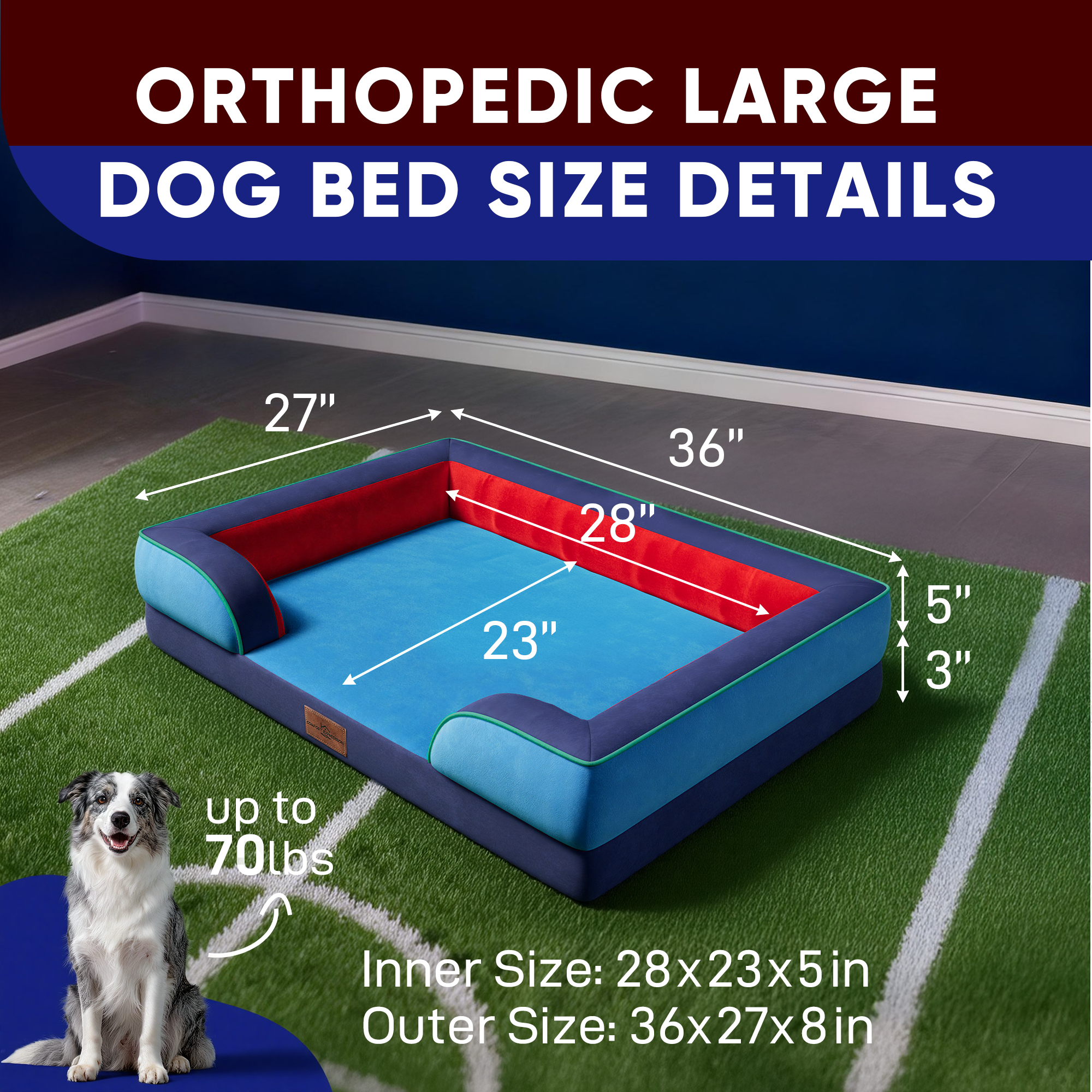 Philadelphia - World Cup Host City Theme Orthopedic Dog Bed for Large Dogs – Waterproof Egg Crate Foam Pet Bed with Bolsters, Washable Cover & Non-Slip Bottom