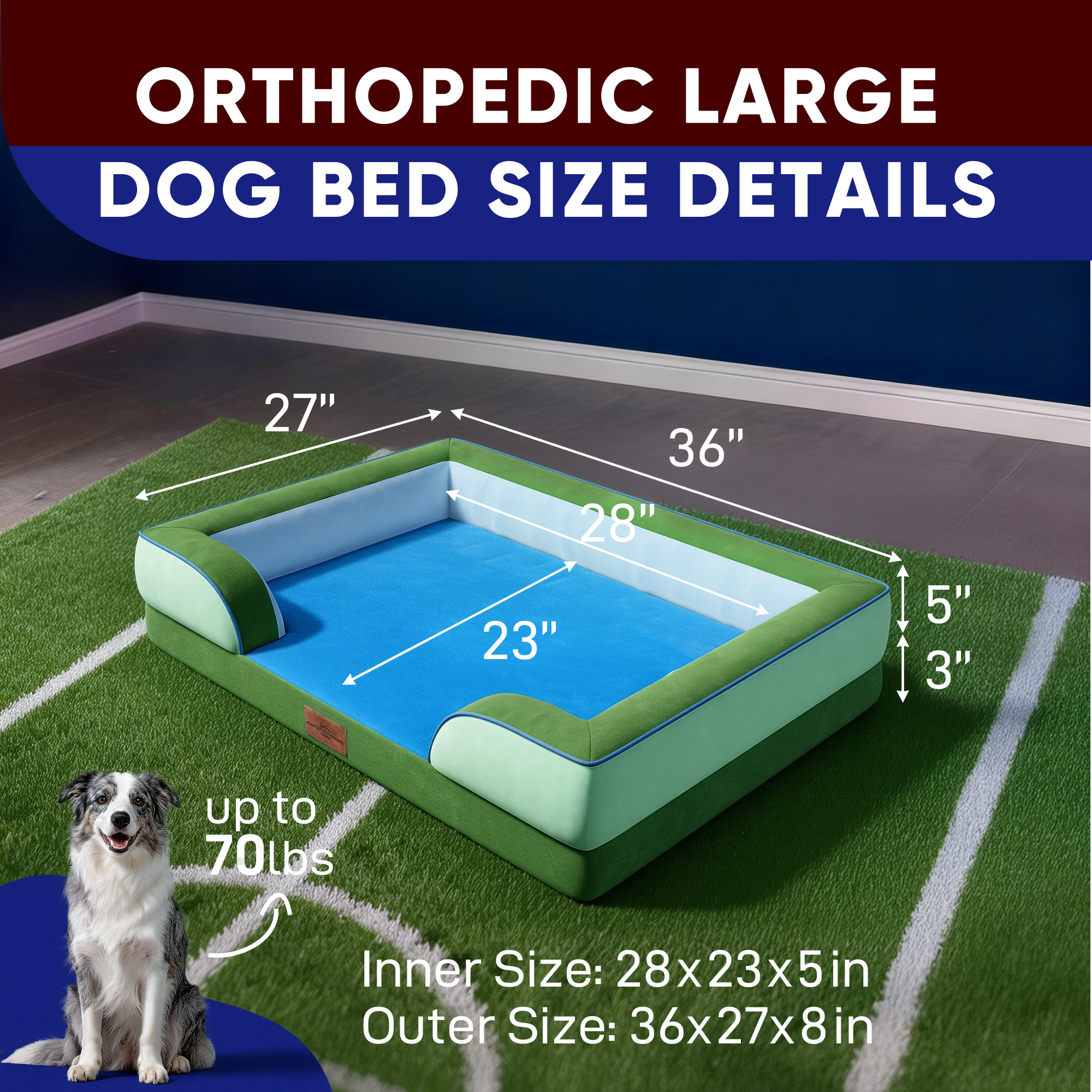 Boston - World Cup Host City Theme Orthopedic Dog Bed for Large Dogs – Waterproof Egg Crate Foam Pet Bed with Bolsters, Washable Cover & Non-Slip Bottom