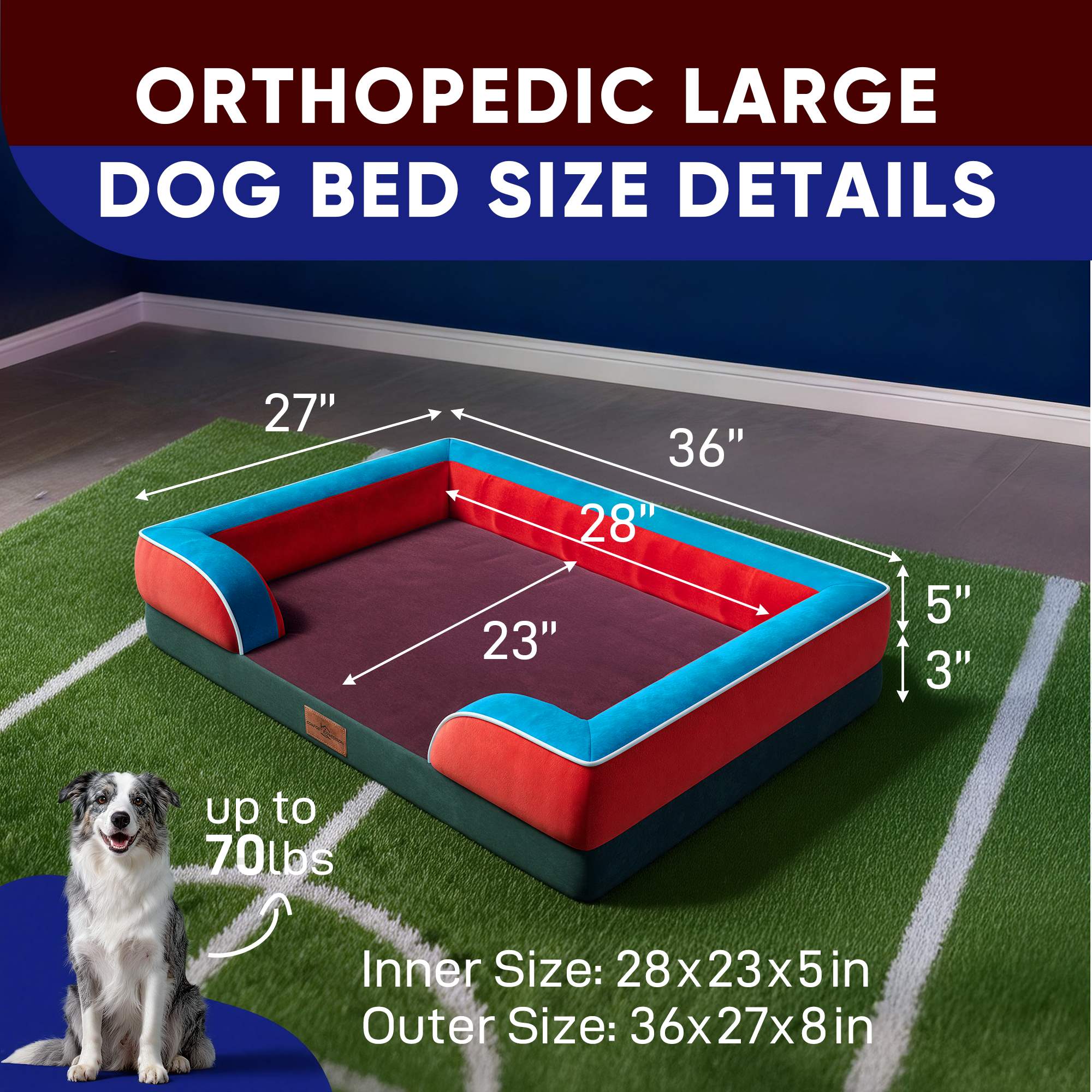 San Francisco  - World Cup Host City Theme Orthopedic Dog Bed for Large Dogs – Waterproof Egg Crate Foam Pet Bed with Bolsters, Washable Cover & Non-Slip Bottom