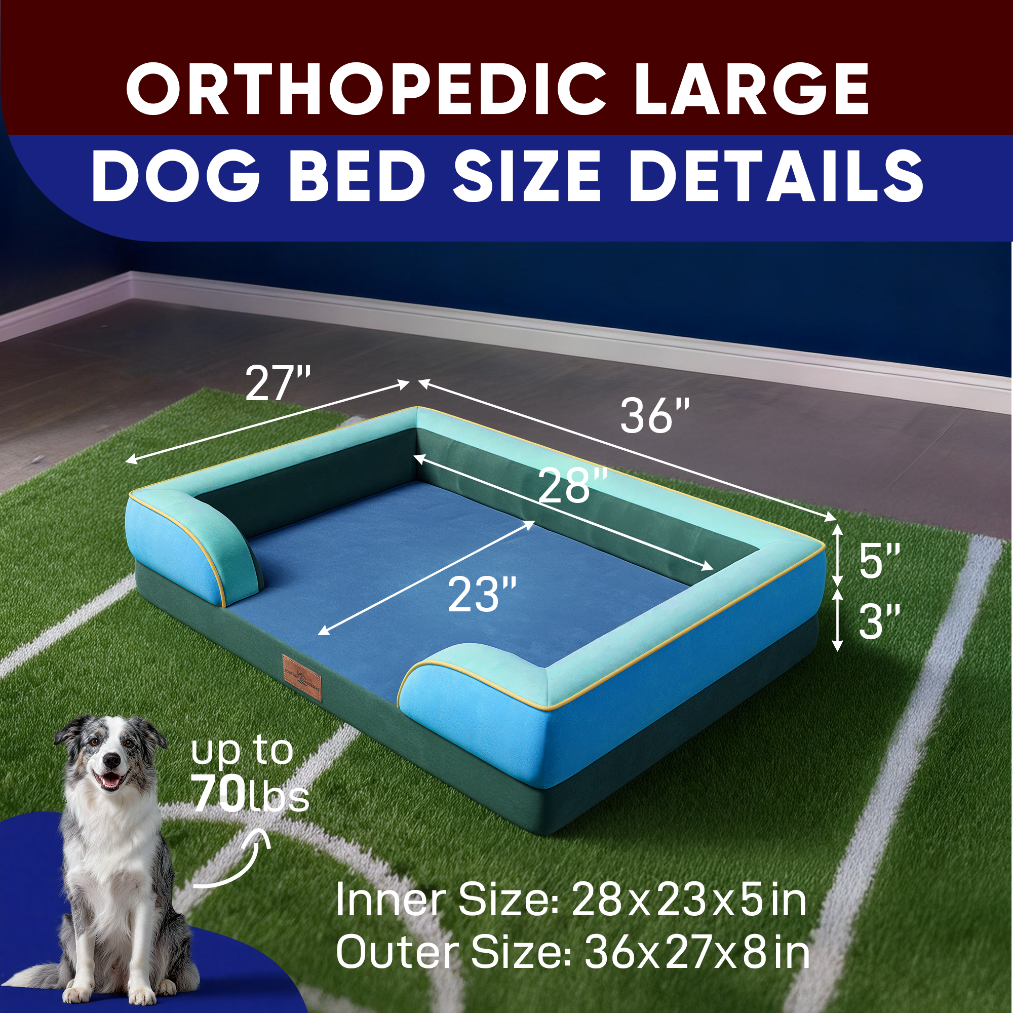 Dallas - World Cup Host City Theme Orthopedic Dog Bed for Large Dogs – Waterproof Egg Crate Foam Pet Bed with Bolsters, Washable Cover & Non-Slip Bottom