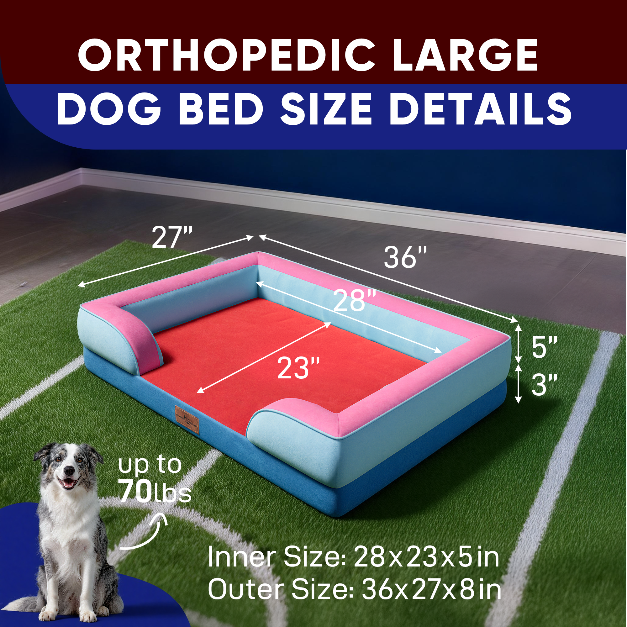 Atlanta  - World Cup Host City Theme Orthopedic Dog Bed for Large Dogs – Waterproof Egg Crate Foam Pet Bed with Bolsters, Washable Cover & Non-Slip Bottom