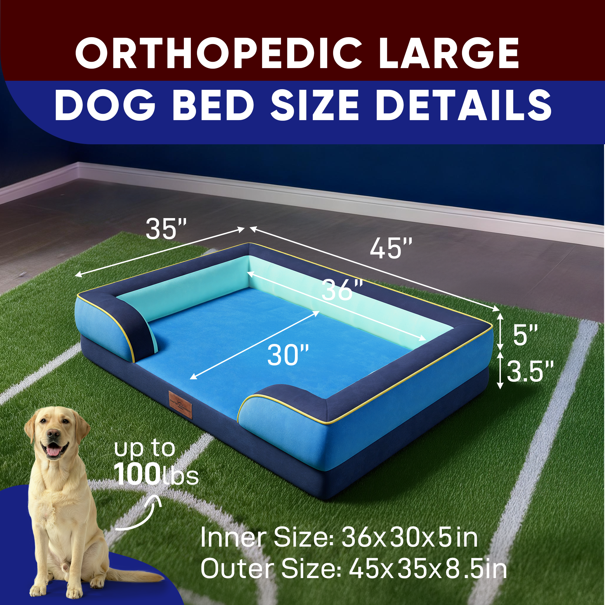 New Jersey  - World Cup Host City Theme Orthopedic Dog Bed for Large Dogs – Waterproof Egg Crate Foam Pet Bed with Bolsters, Washable Cover & Non-Slip Bottom
