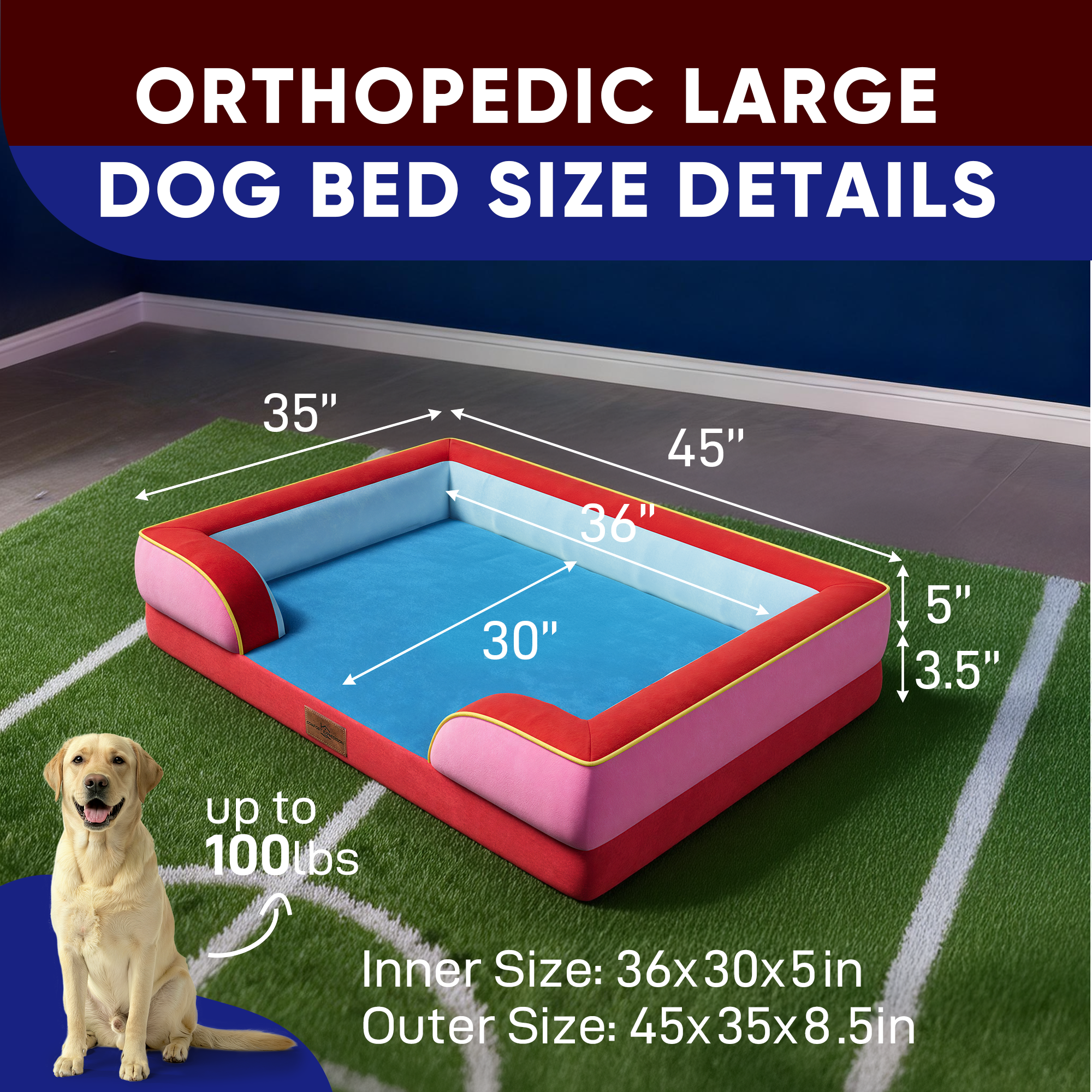 Los Angeles - World Cup Host City Theme Orthopedic Dog Bed for Large Dogs – Waterproof Egg Crate Foam Pet Bed with Bolsters, Washable Cover & Non-Slip Bottom