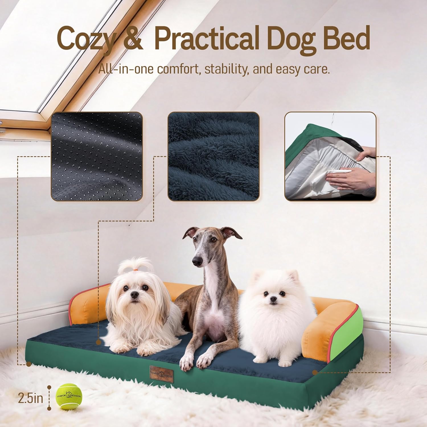 Comfort Expression Memory Foam Dog Bed for Large Medium Sized Dogs - Waterproof Orthopedic Dog Beds with Washable Removable, Non-Slip Pet Sofa Couch, 36 x 27