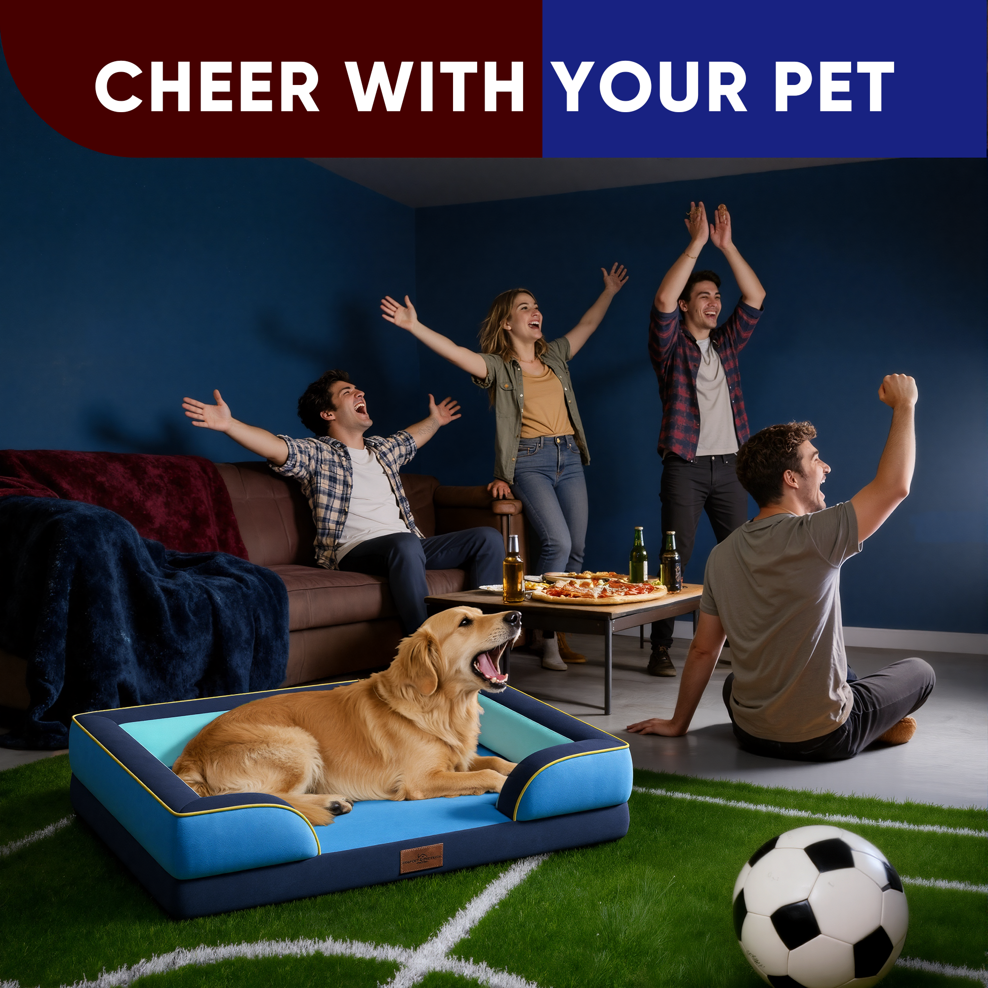New Jersey  - World Cup Host City Theme Orthopedic Dog Bed for Large Dogs – Waterproof Egg Crate Foam Pet Bed with Bolsters, Washable Cover & Non-Slip Bottom
