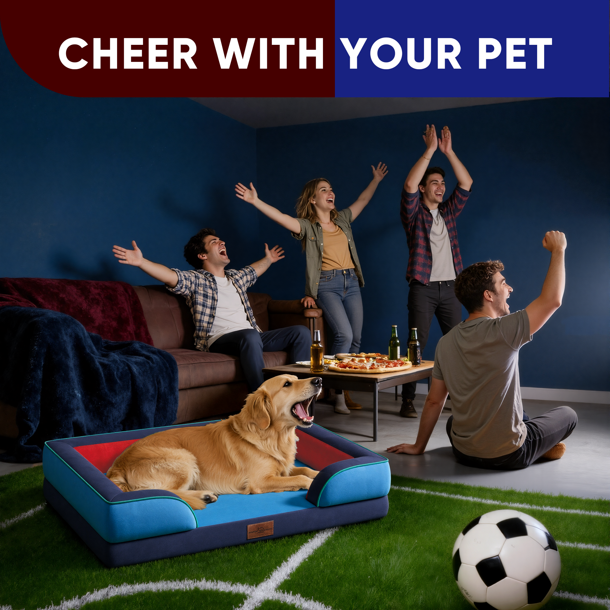 Philadelphia - World Cup Host City Theme Orthopedic Dog Bed for Large Dogs – Waterproof Egg Crate Foam Pet Bed with Bolsters, Washable Cover & Non-Slip Bottom