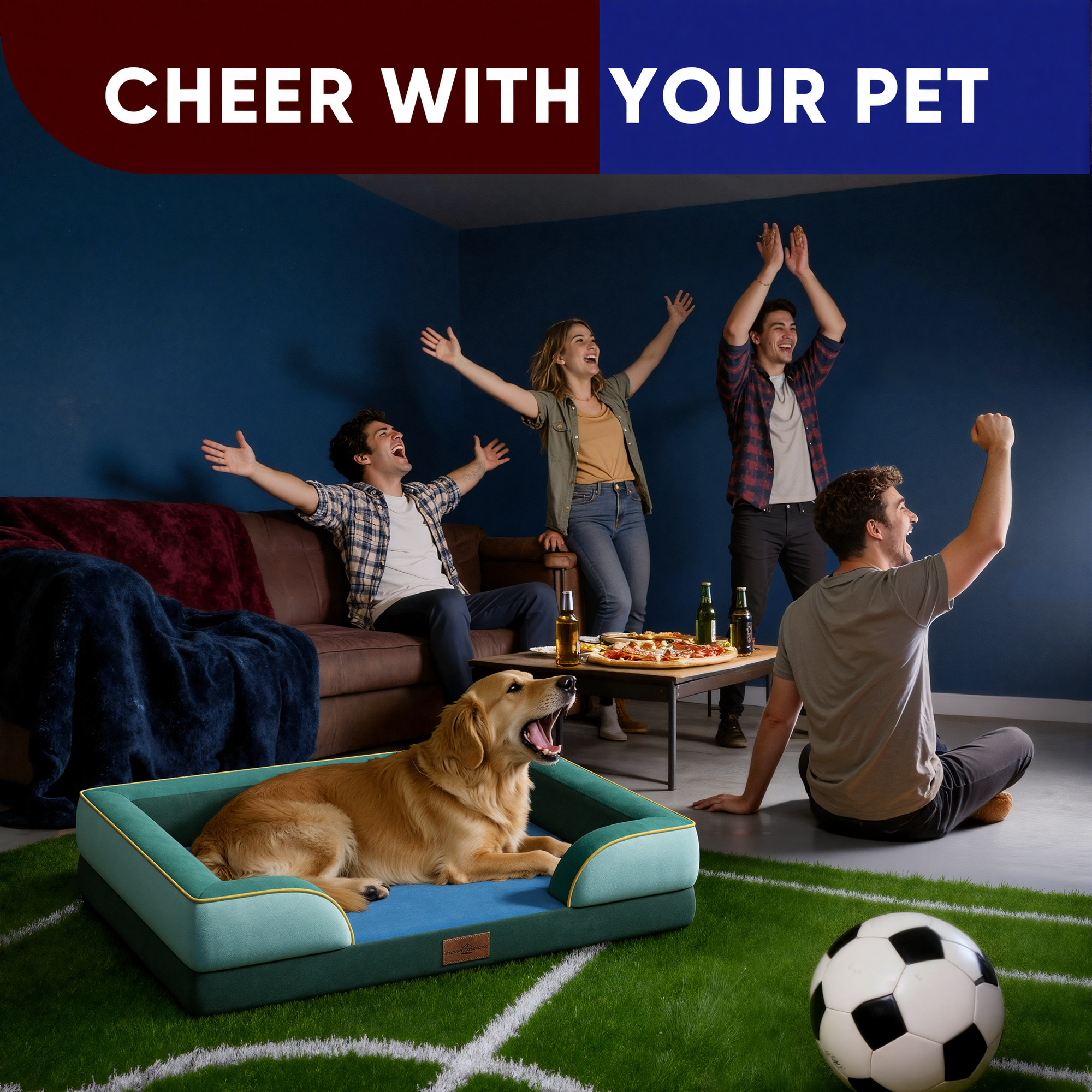 Seattle - World Cup Host City Theme Orthopedic Dog Bed for Large Dogs – Waterproof Egg Crate Foam Pet Bed with Bolsters, Washable Cover & Non-Slip Bottom