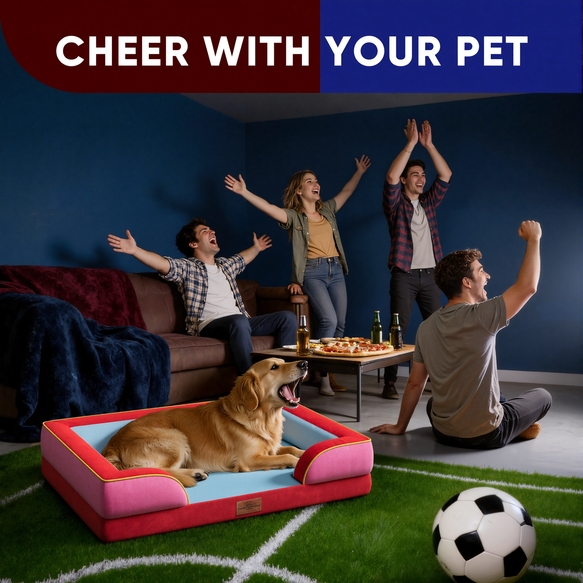 Los Angeles - World Cup Host City Theme Orthopedic Dog Bed for Large Dogs – Waterproof Egg Crate Foam Pet Bed with Bolsters, Washable Cover & Non-Slip Bottom